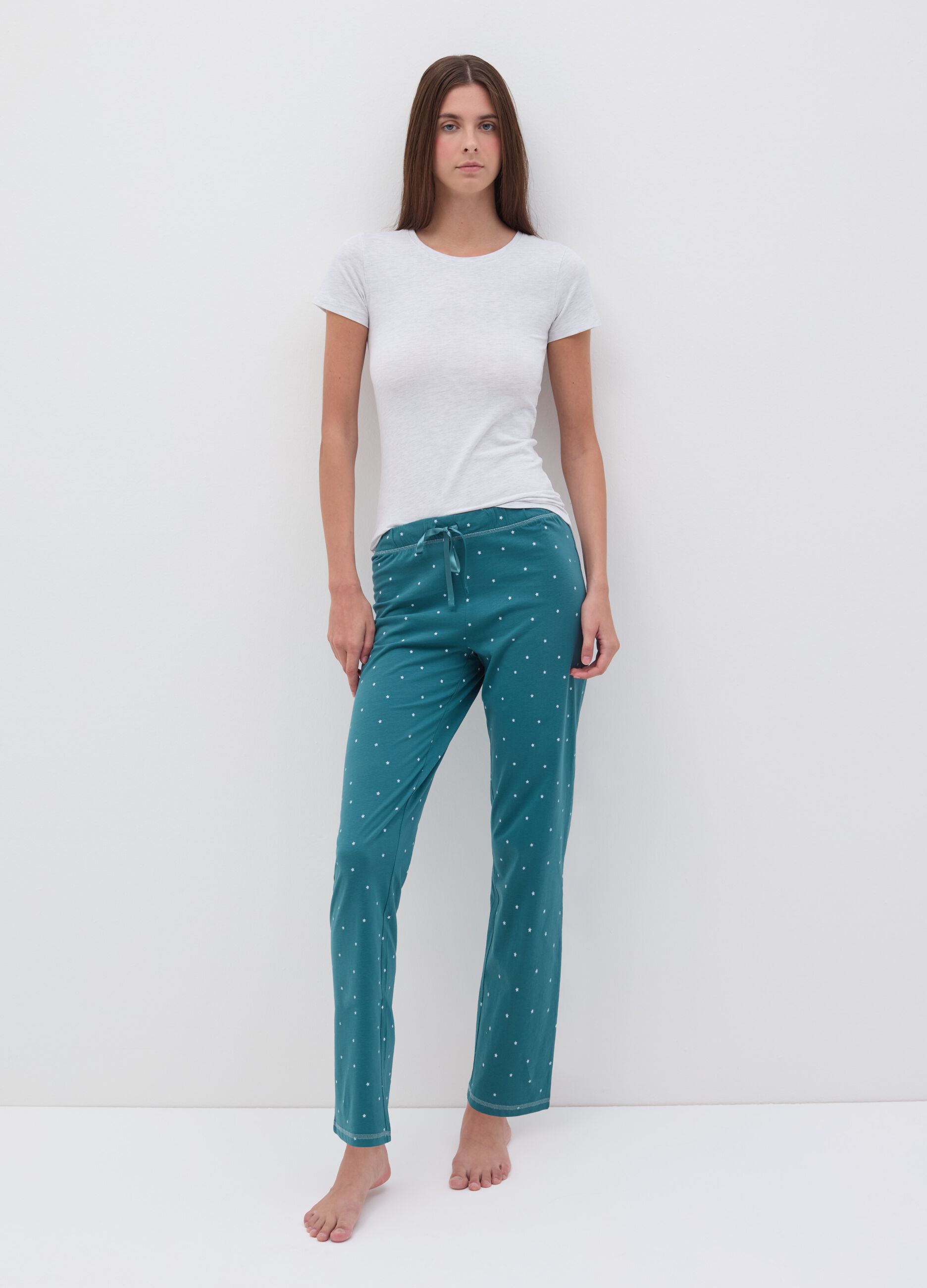 Cotton pyjama trousers with small stars print