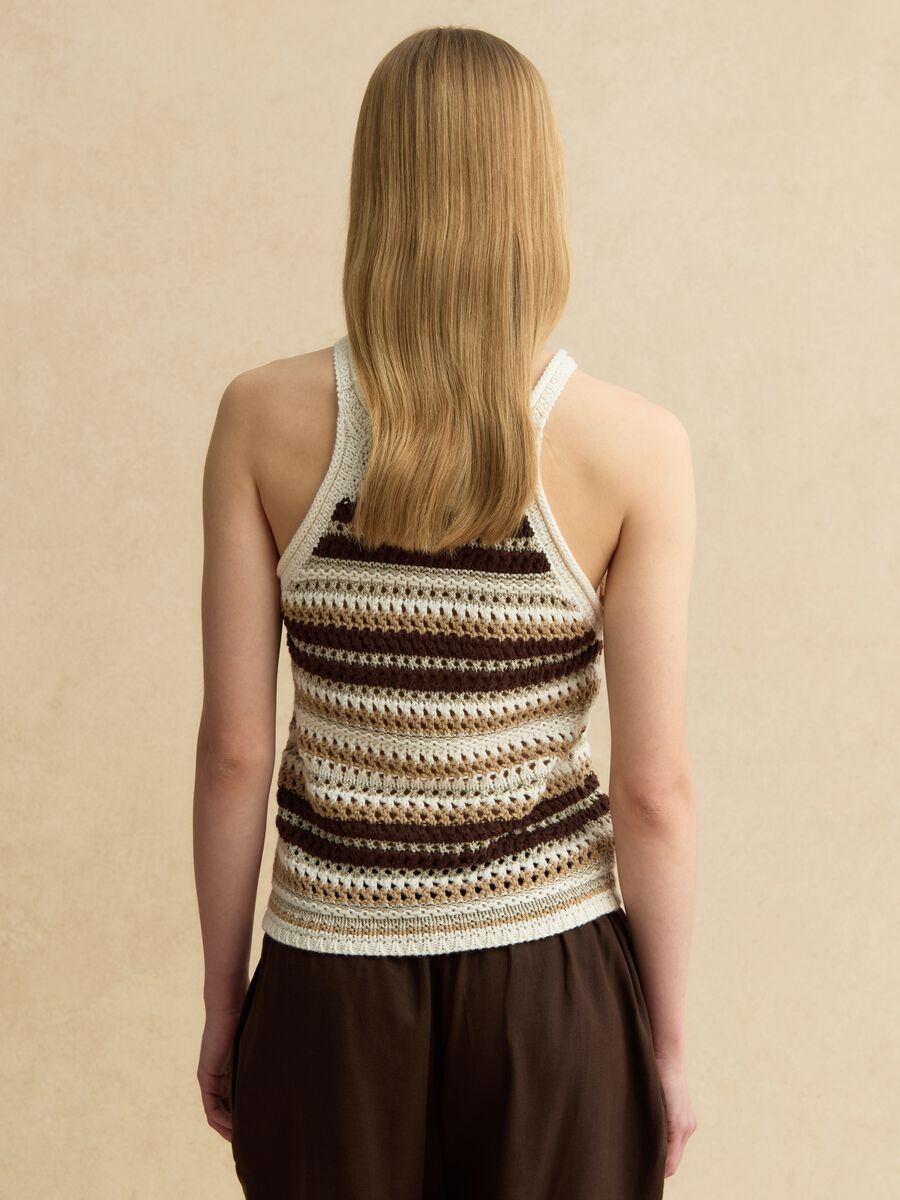 Figurbetontes, mehrfarbig gestreiftes Stricktop aus Baumwollmix_3