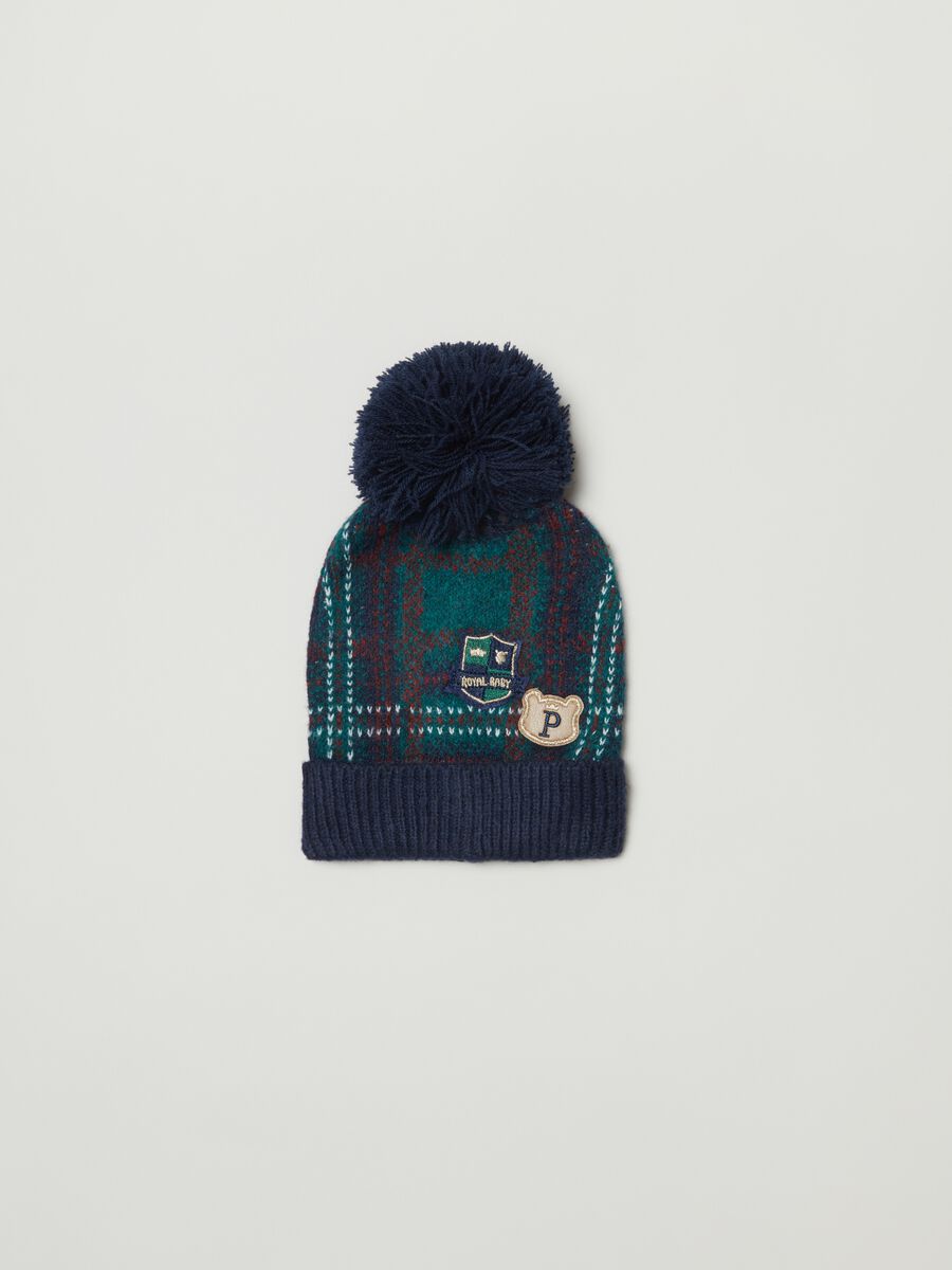 Hat with geometric pattern and pompom_0