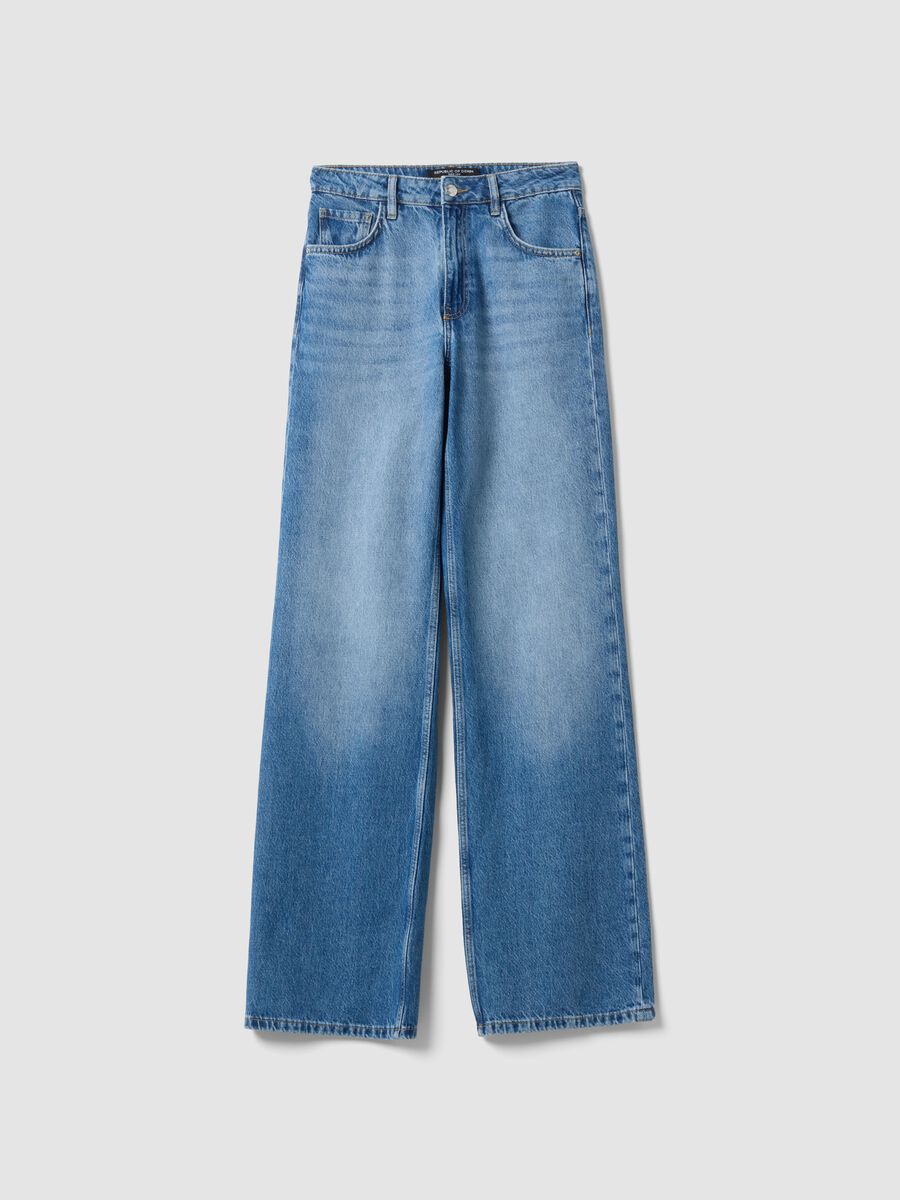Light blue pure cotton high-waisted wide-leg denim jeans_4