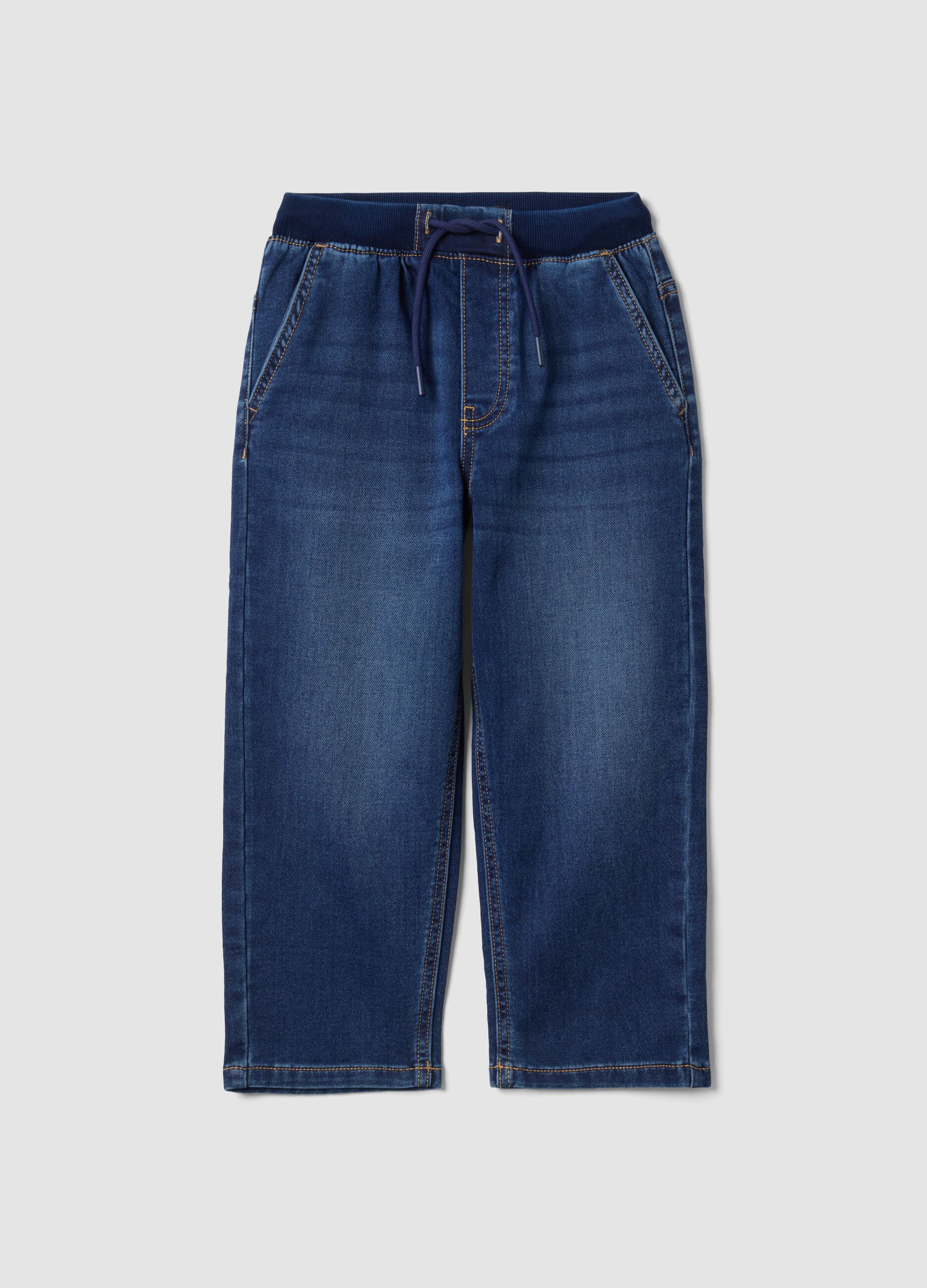 Jogger denim blu in cotone elasticizzato con vita elasticizzata per bambino