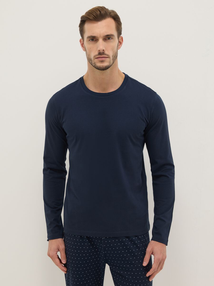 Pijamas azul de algod&atilde;o puro com ajuste regular_1