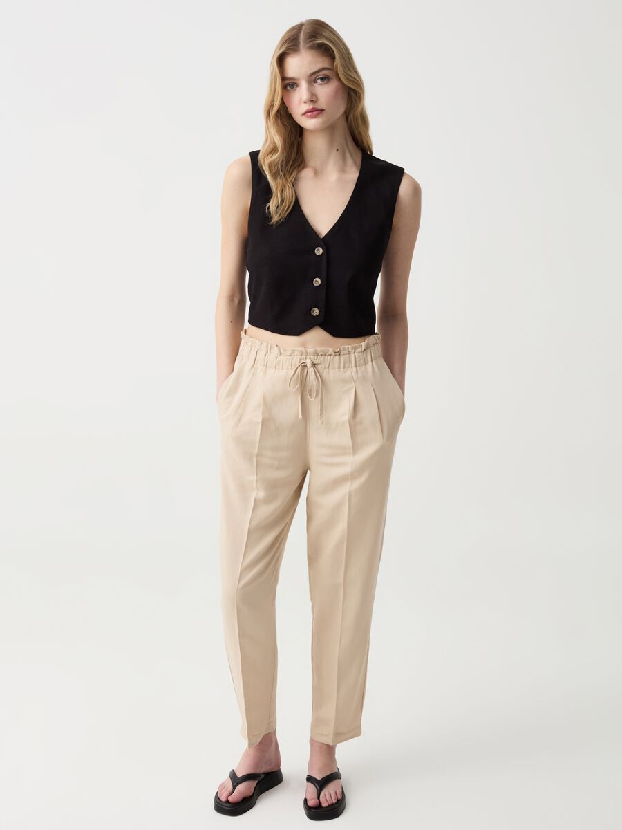 Cigarette trousers with darts and drawstring_0