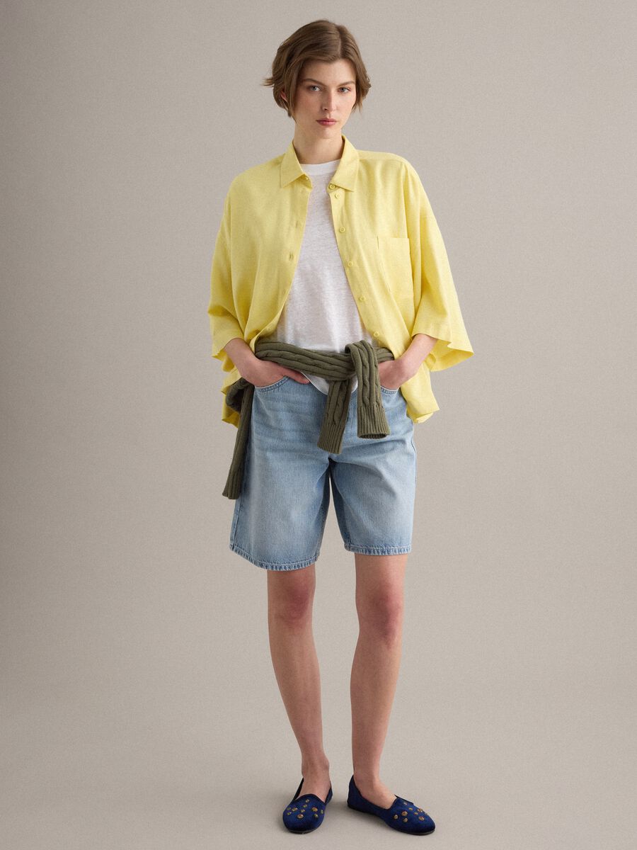 Yellow viscose-linen blend oversized shirt_2