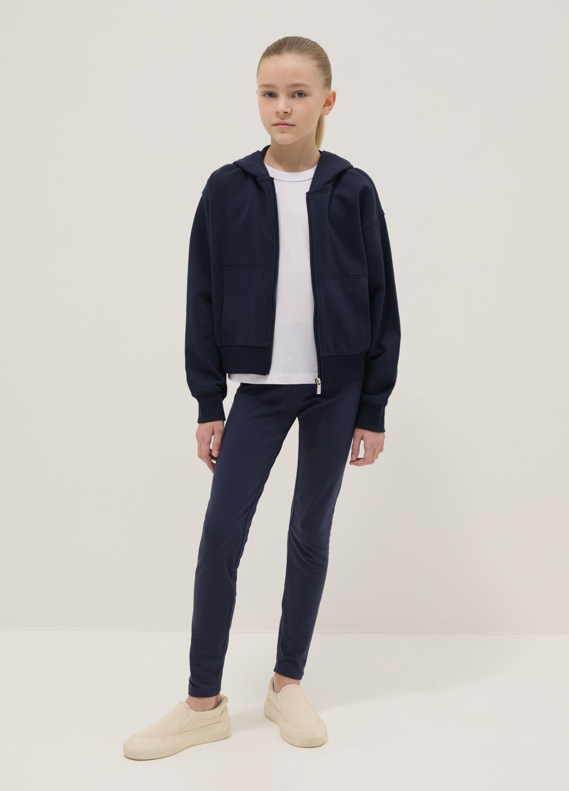 Girls' blue leggings in stretch cotton skinny fit