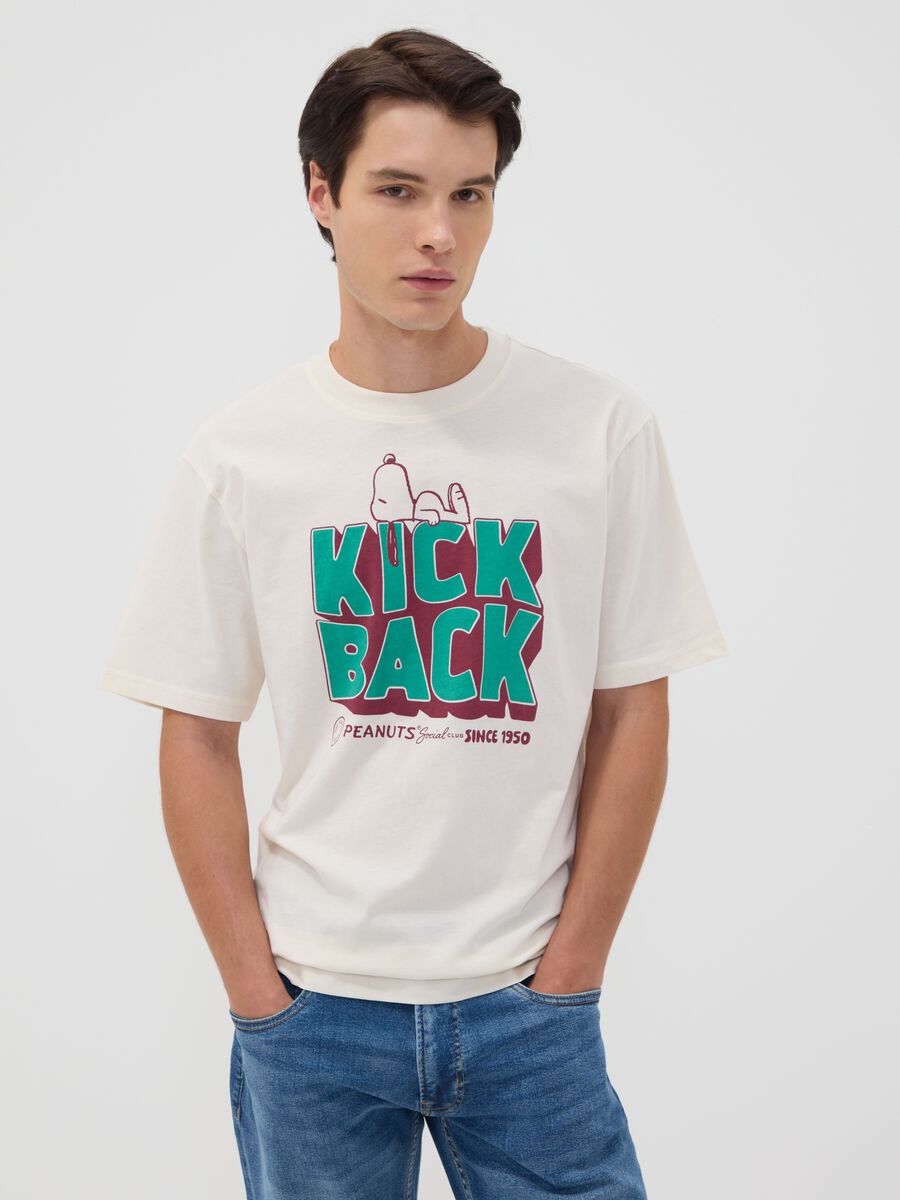 White pure cotton Peanuts print T-shirt, relaxed fit_0