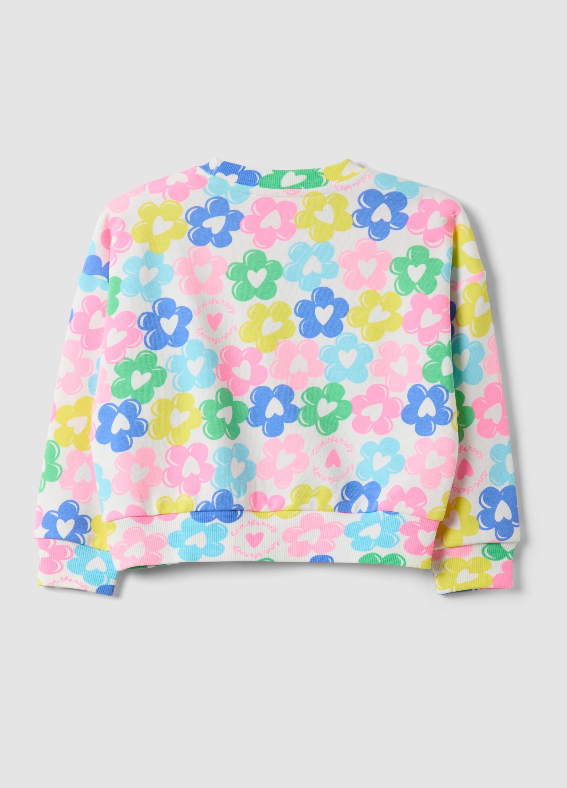 Felpa multicolor in misto cotone con girocollo e fantasia floreale