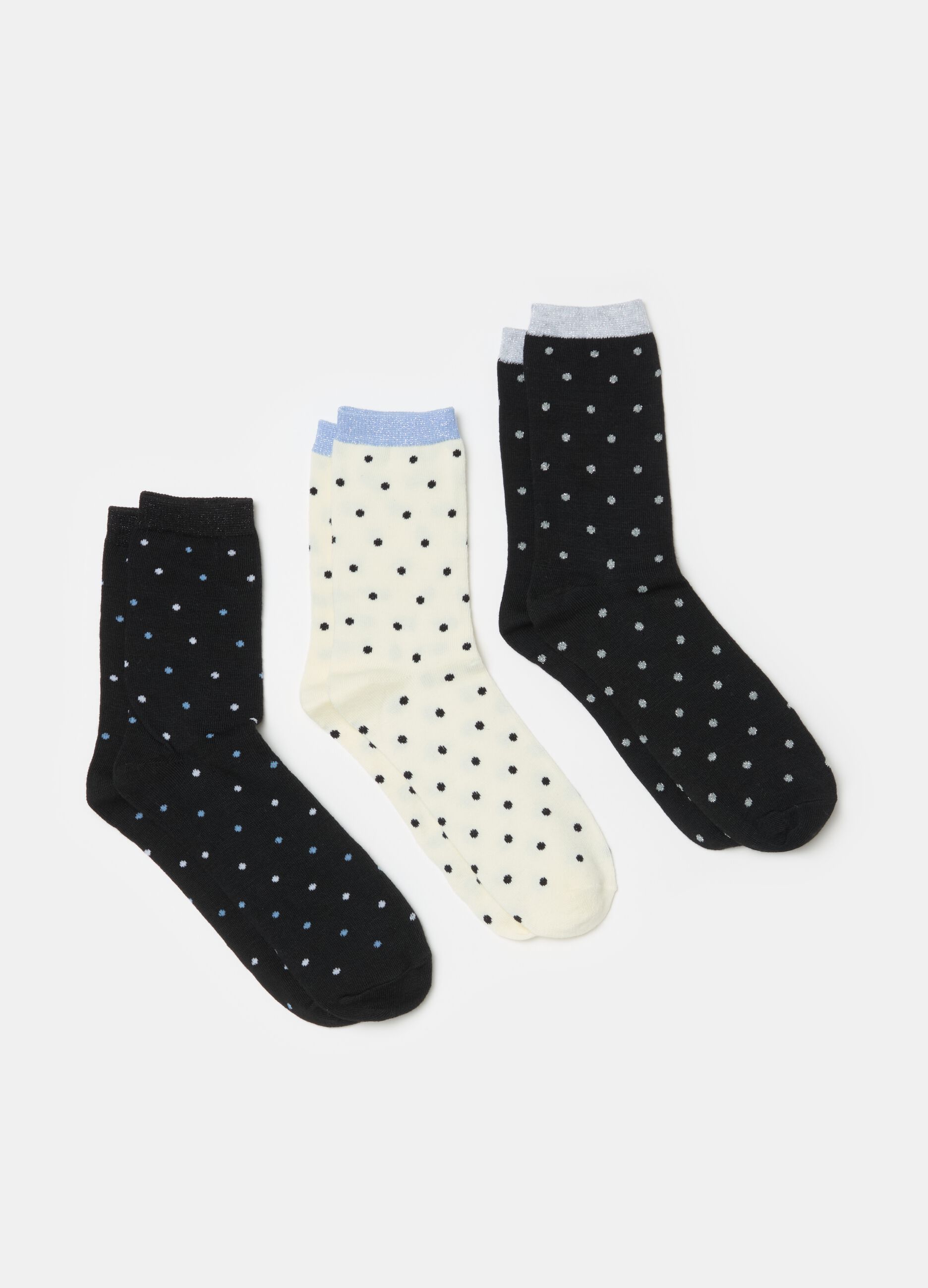 Three-pack polka dot socks with lurex
