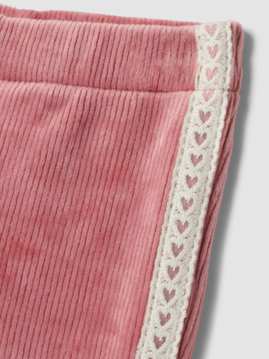 Pantaloni flare rosa in tessuto elasticizzato a costine_3