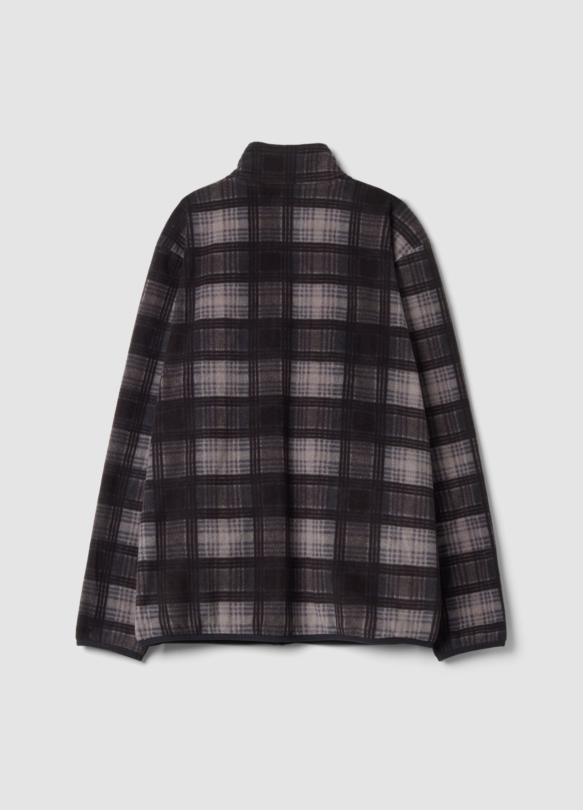 Graues Fleece-Sweatshirt mit Karomuster und Fleecekragen, Regular Fit