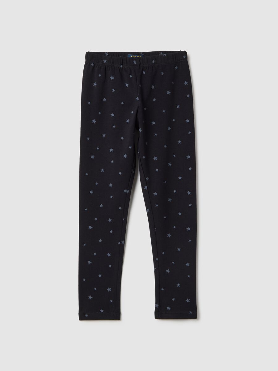 Girls' Black Stretch Cotton Skinny Fit Leggings with Stars_0