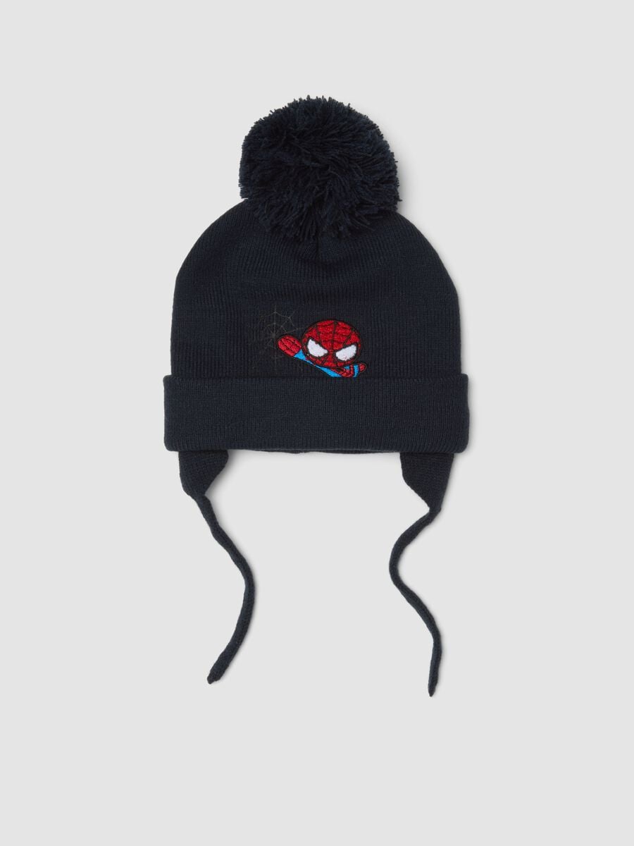 Cappello blu in maglia con pompon e lacci a tema MARVEL Spider-Man_0