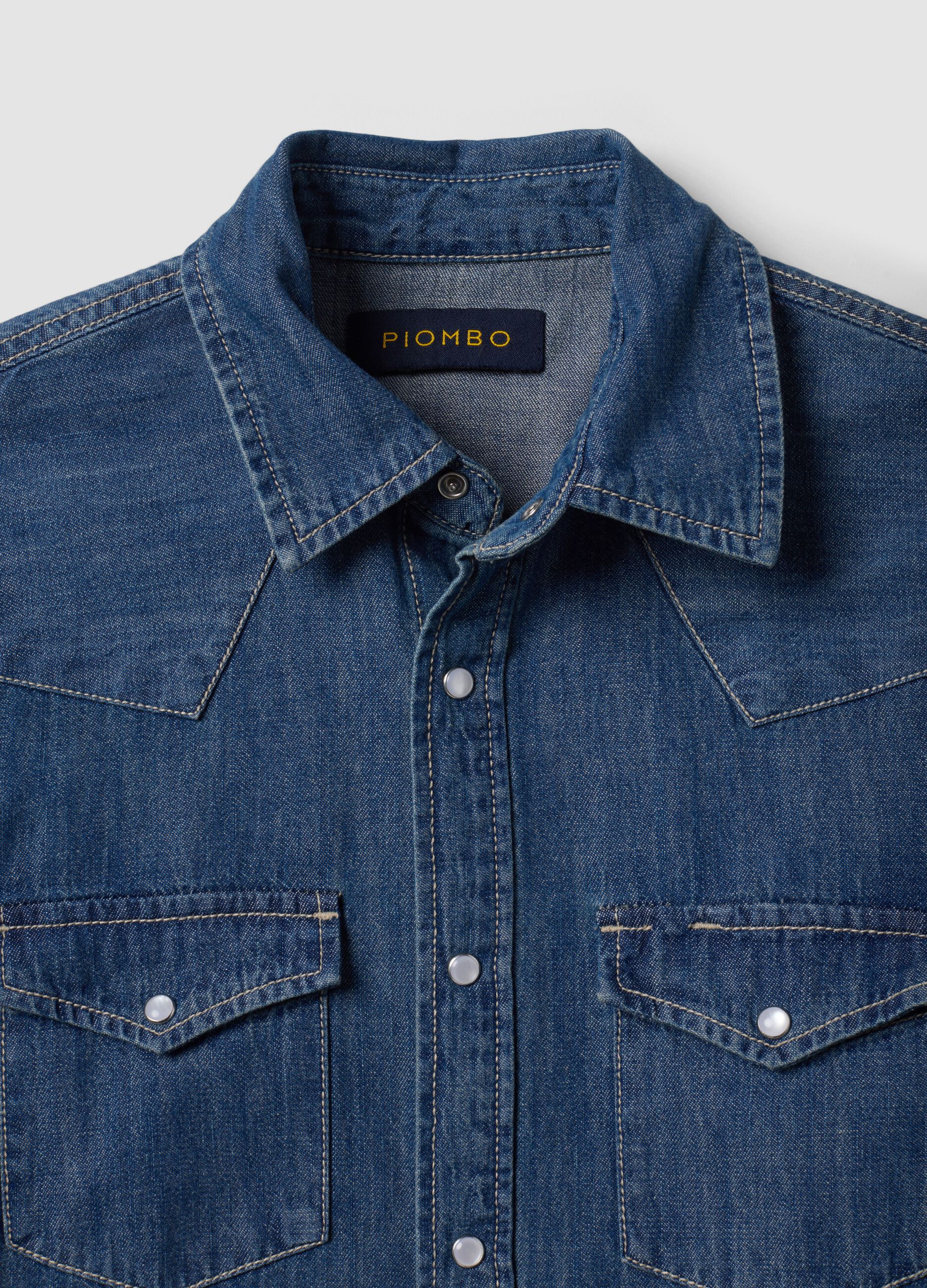 Blue pure cotton denim shirt, regular fit