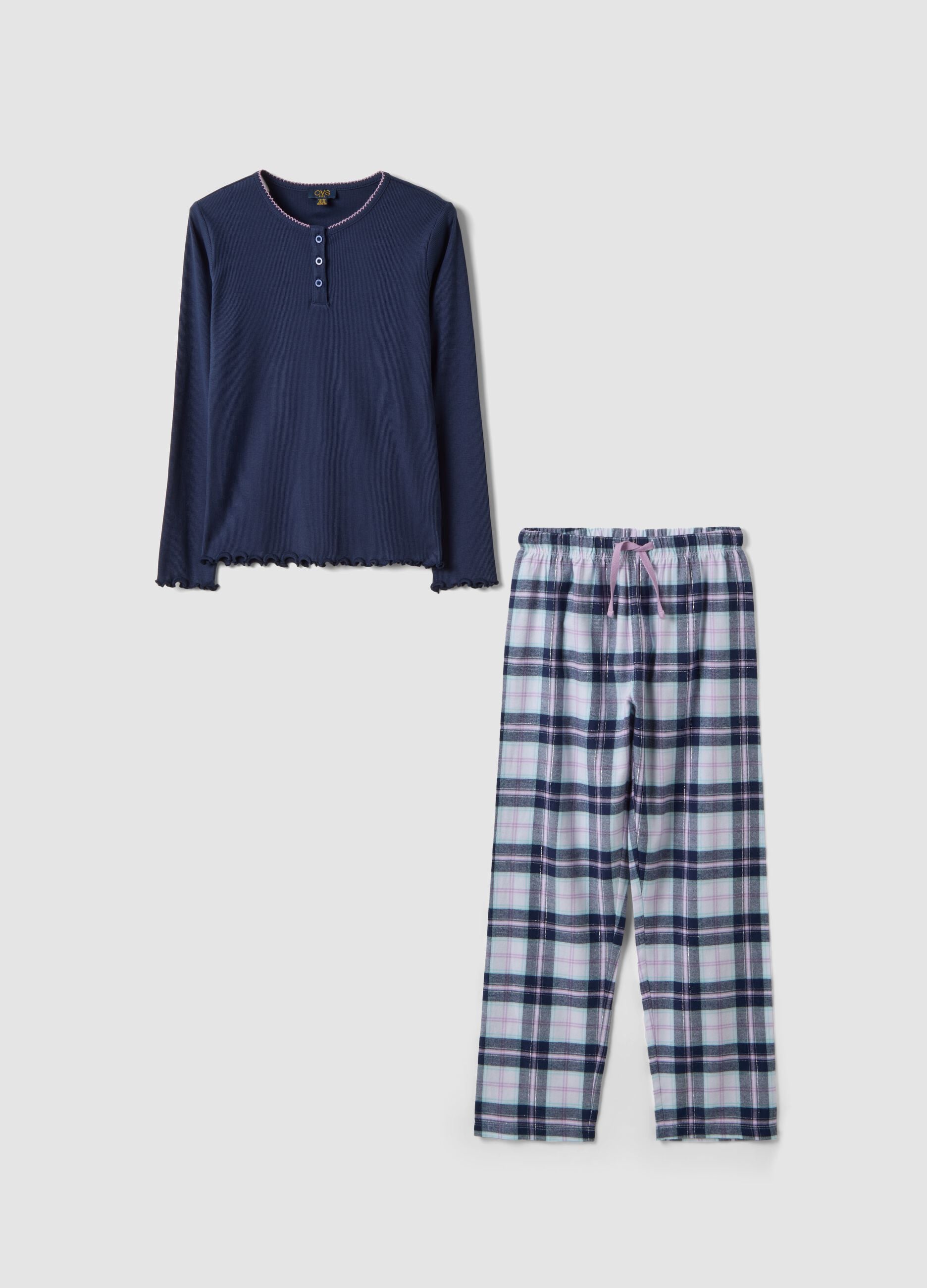 White and blue organic cotton checked pyjamas