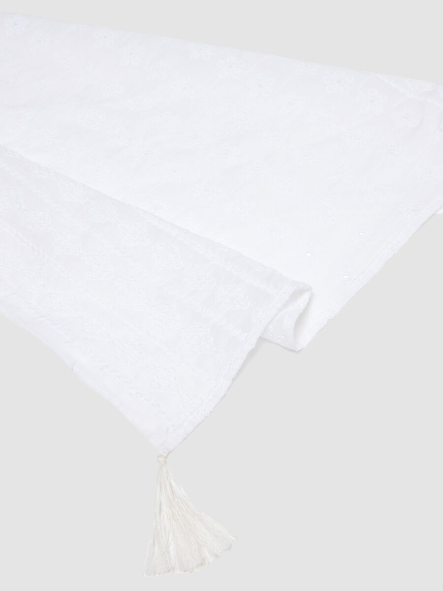 White pure cotton scarf with tassels_2
