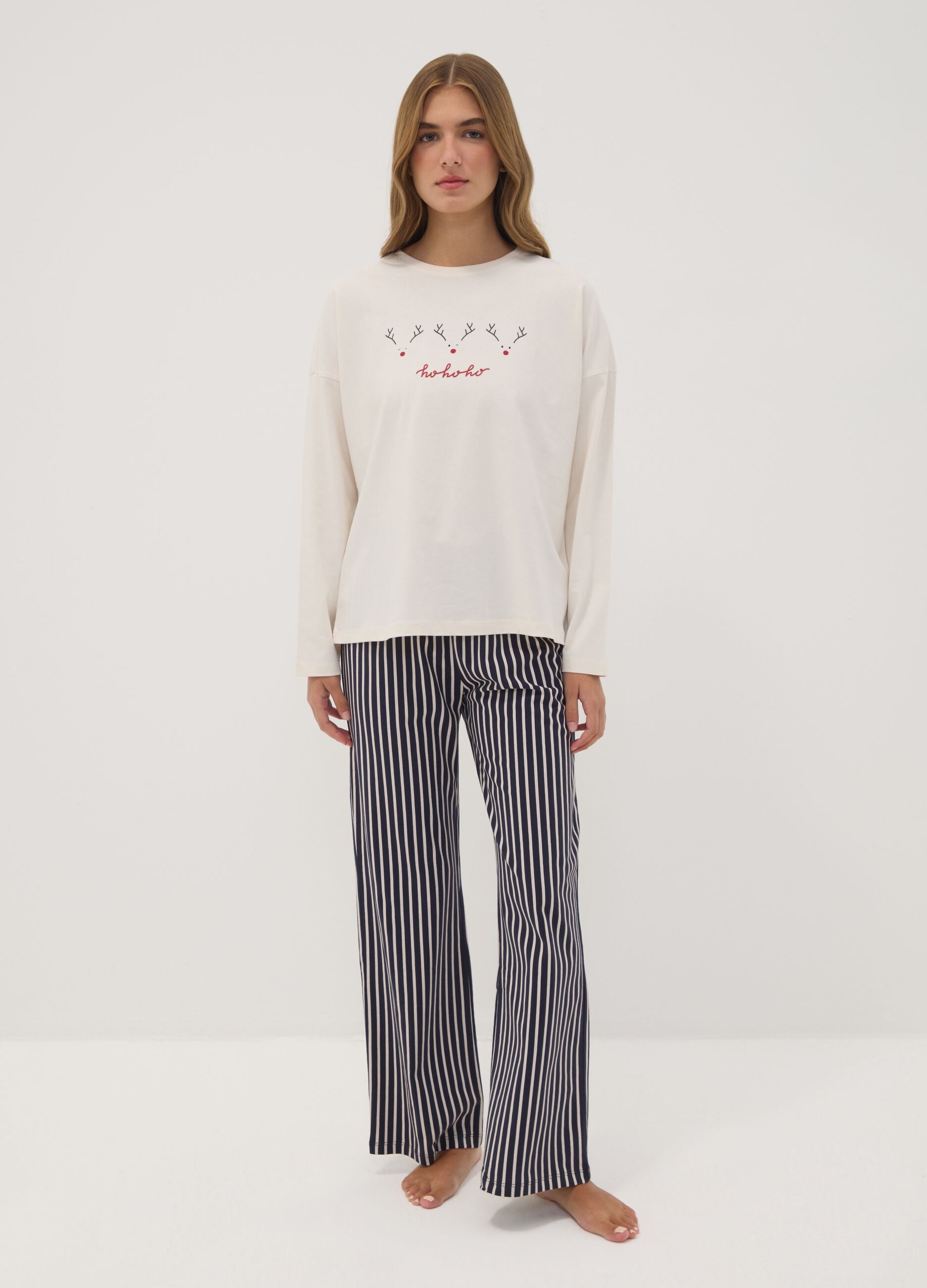 Black organic cotton crew-neck pyjamas