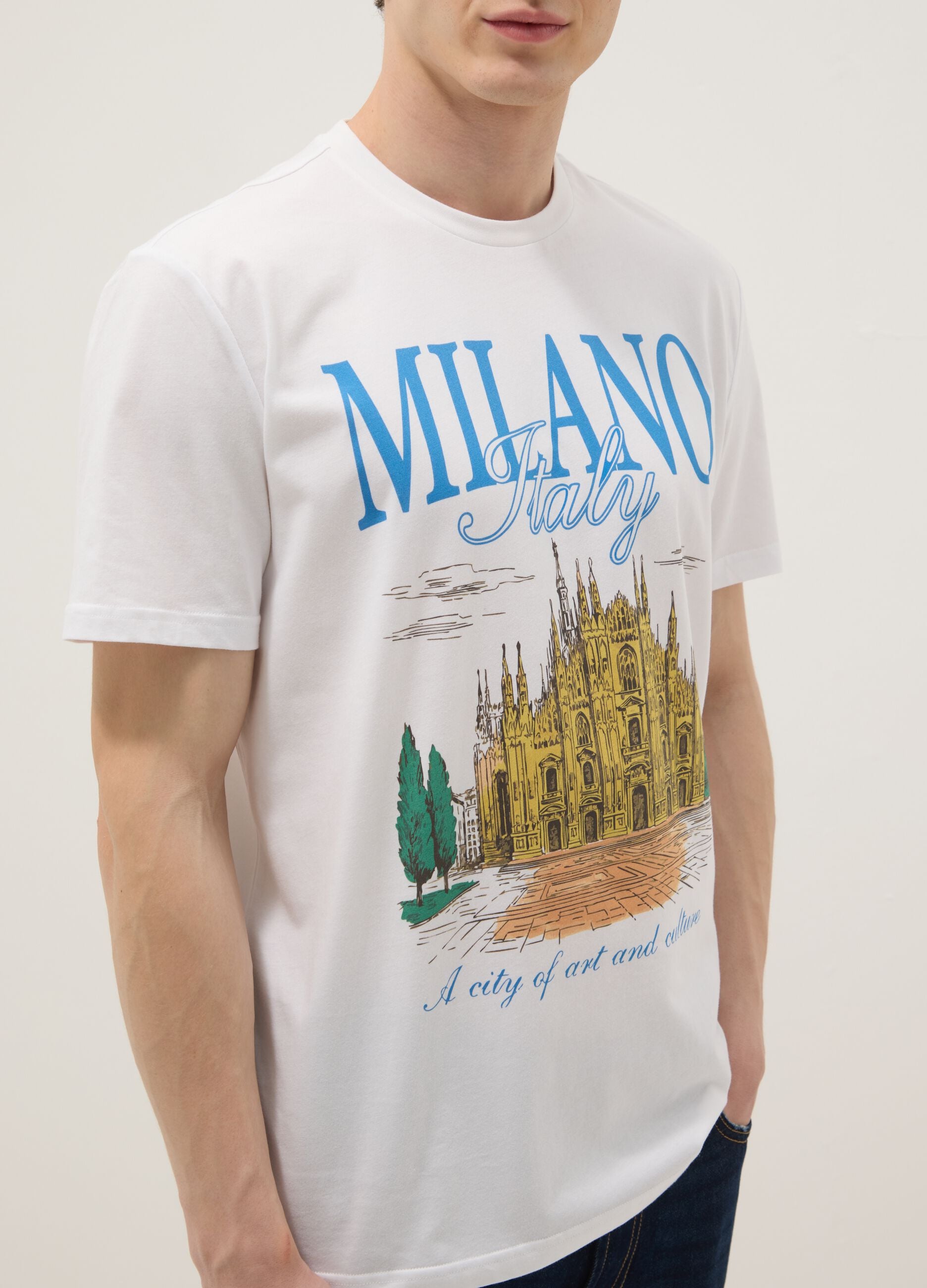 Wei&szlig;es T-Shirt aus reiner Baumwolle mit Print, Regular Fit