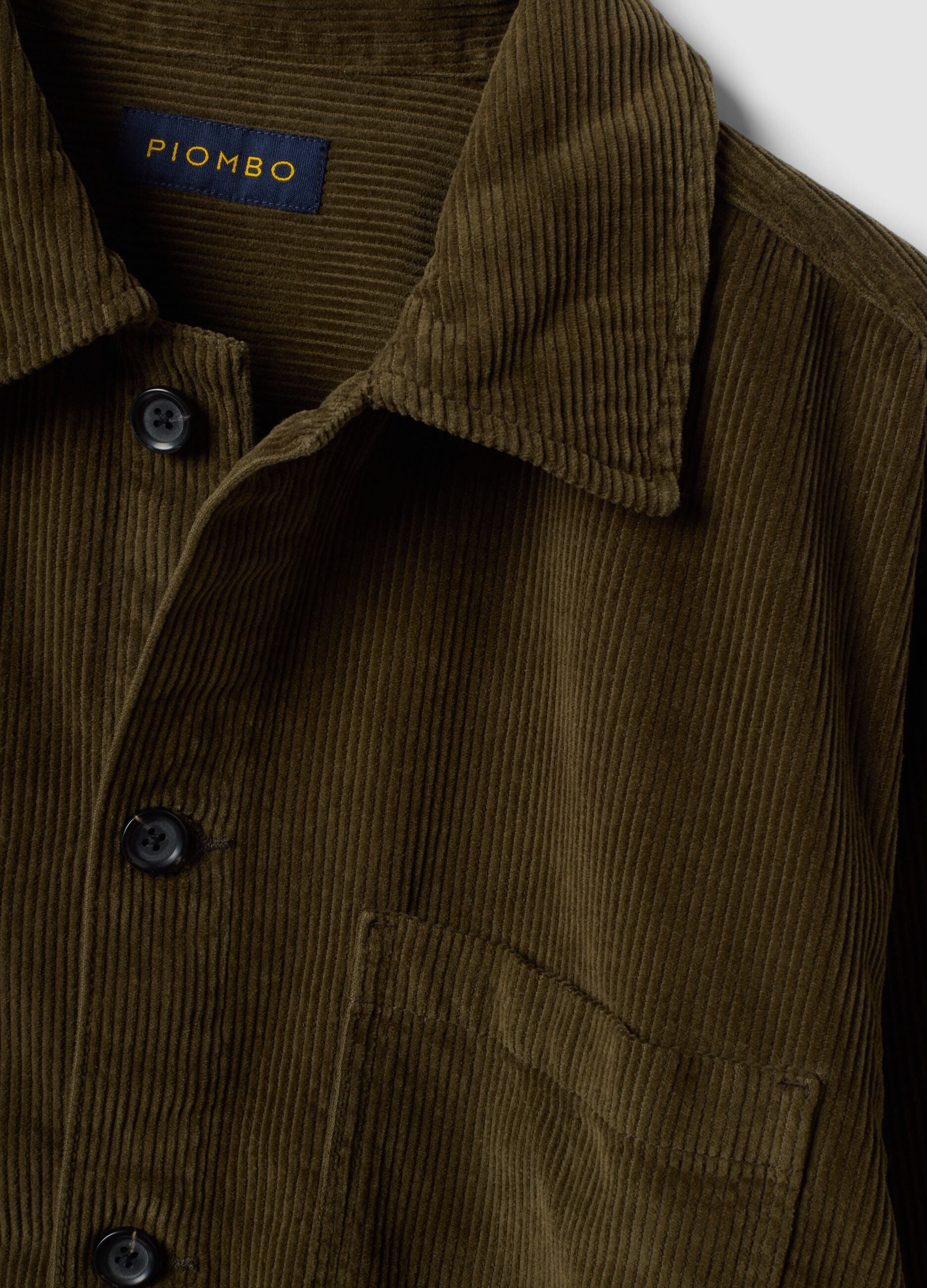Brown ribbed pure cotton shacket with buttons, oversized fit