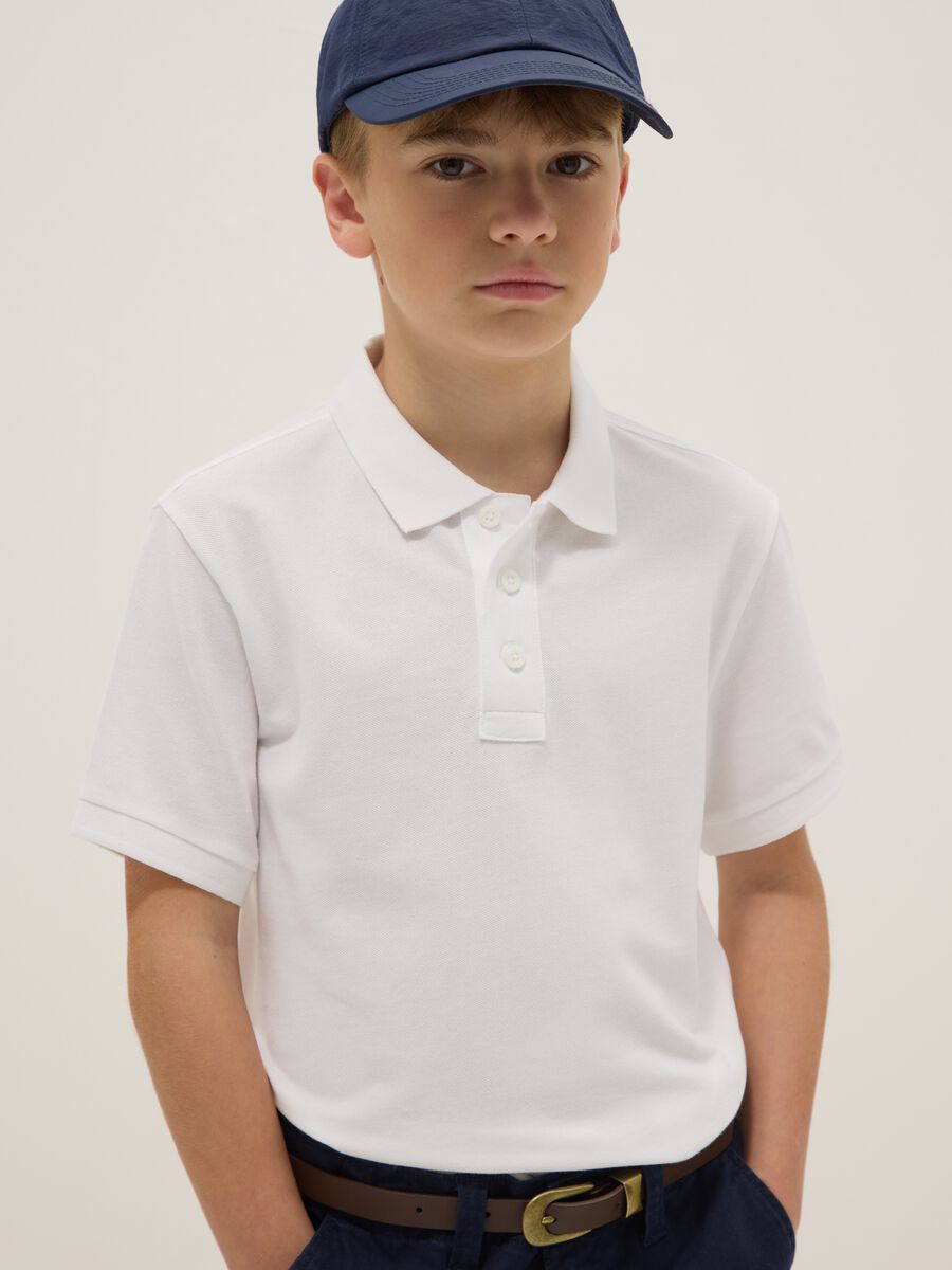 Polo branca de algod&atilde;o org&acirc;nico para rapaz, corte regular_0