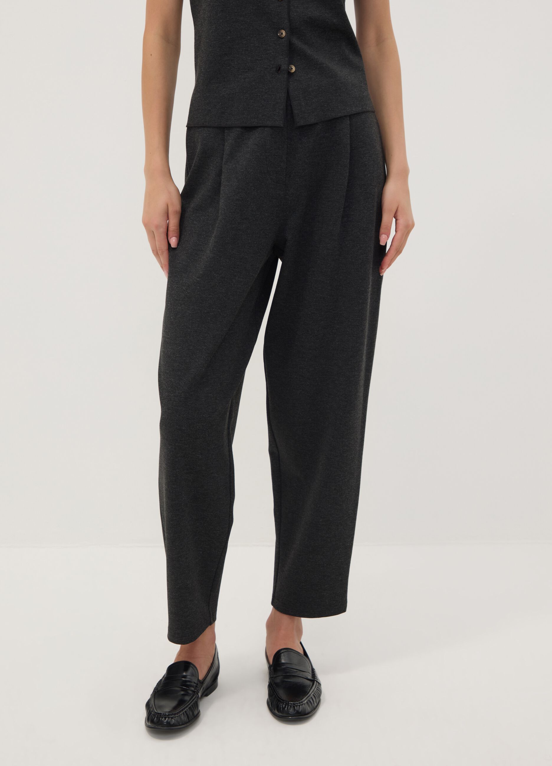 Schwarze Joggerhose aus Milano-Strick in elastischer Viskose, Barrel Fit