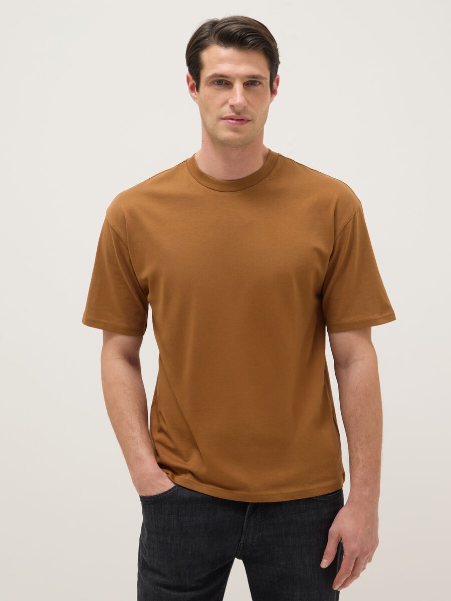 Brown pure cotton relaxed fit T-shirt_0
