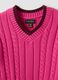 Pink pure cotton cable-knit V-neck jumper for girls_5