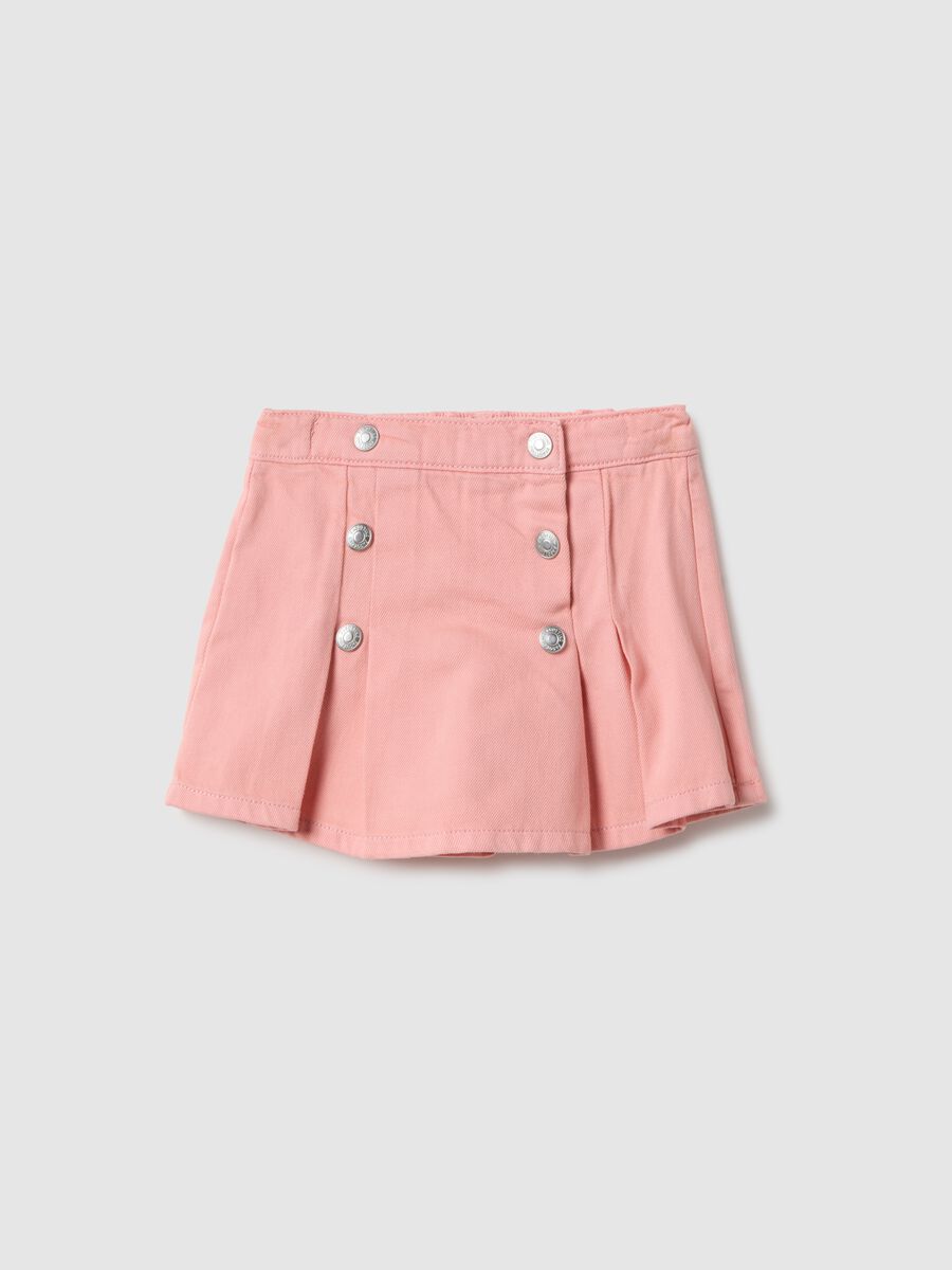 Pink pure cotton regular fit skirt with buttons for girls_0