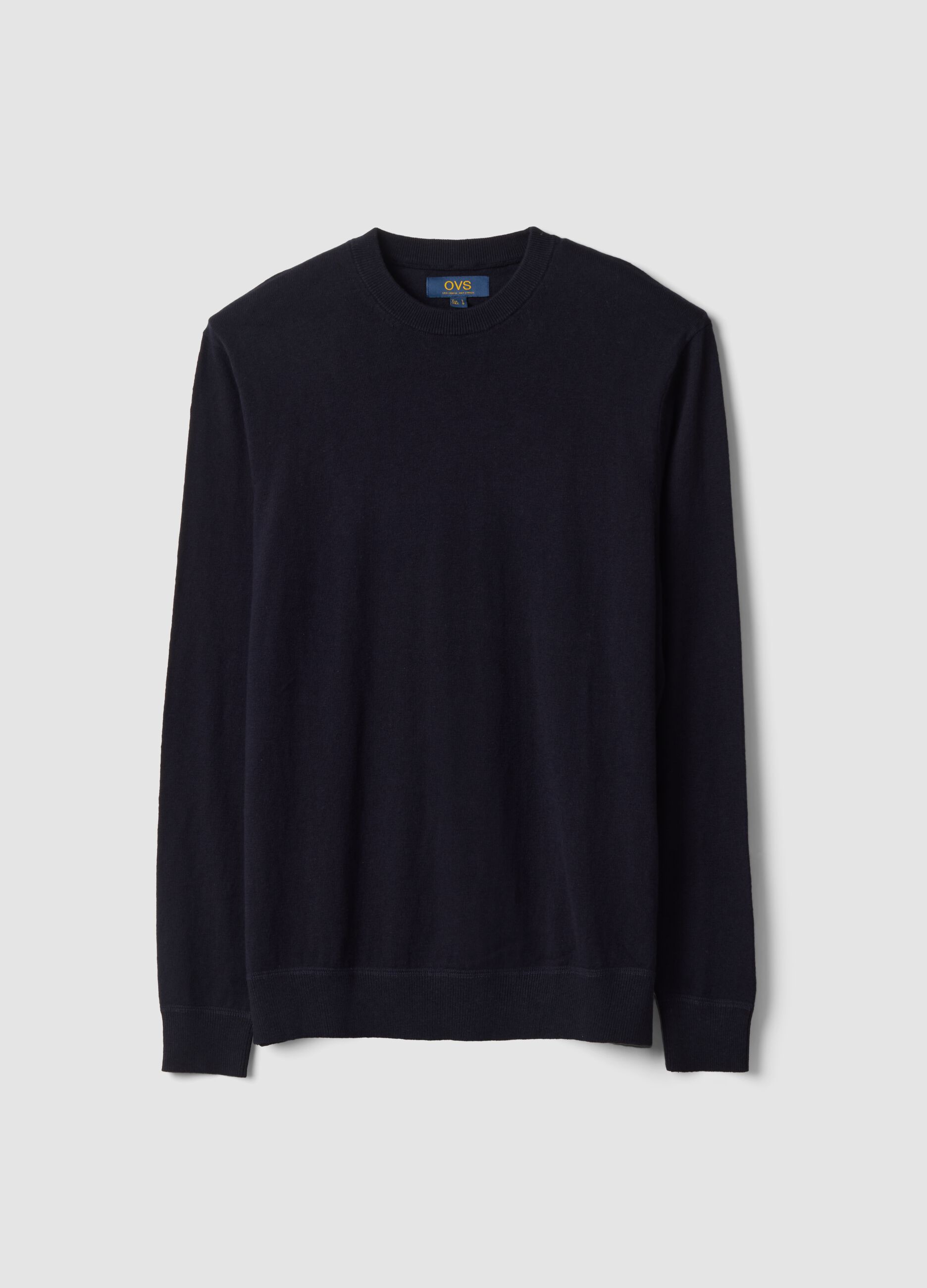 Blue cotton and cashmere blend crew-neck jumper