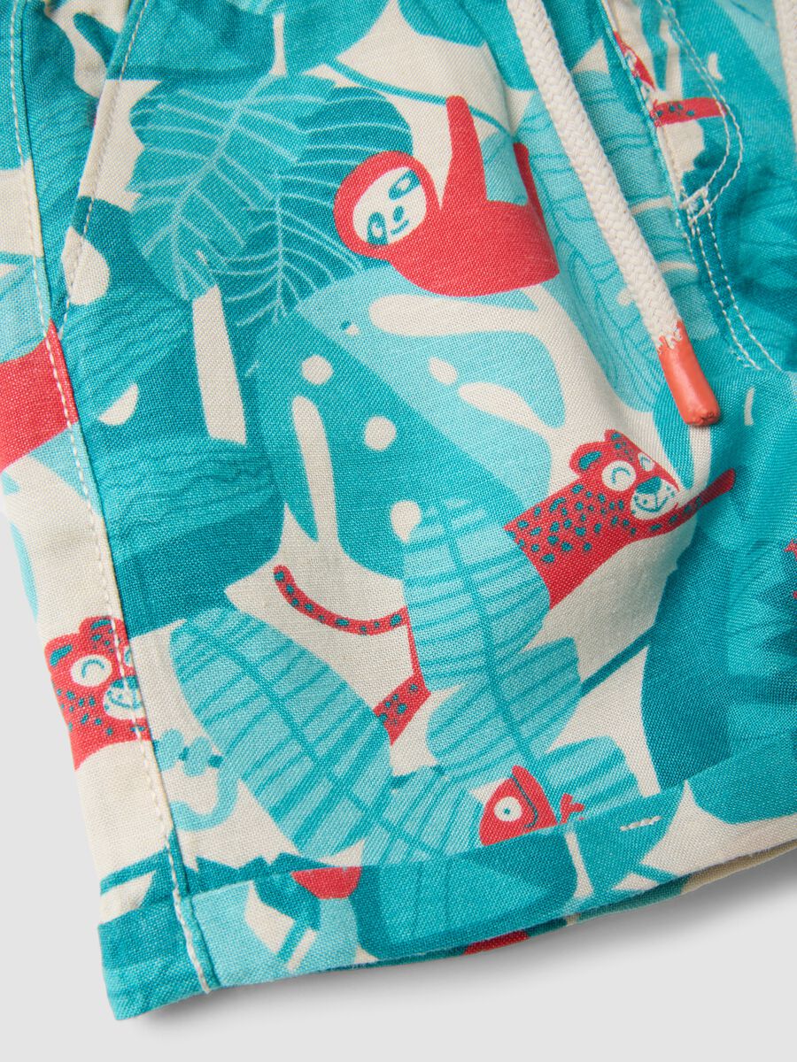Blue viscose-linen blend tropical print shorts for boys, regular fit_3