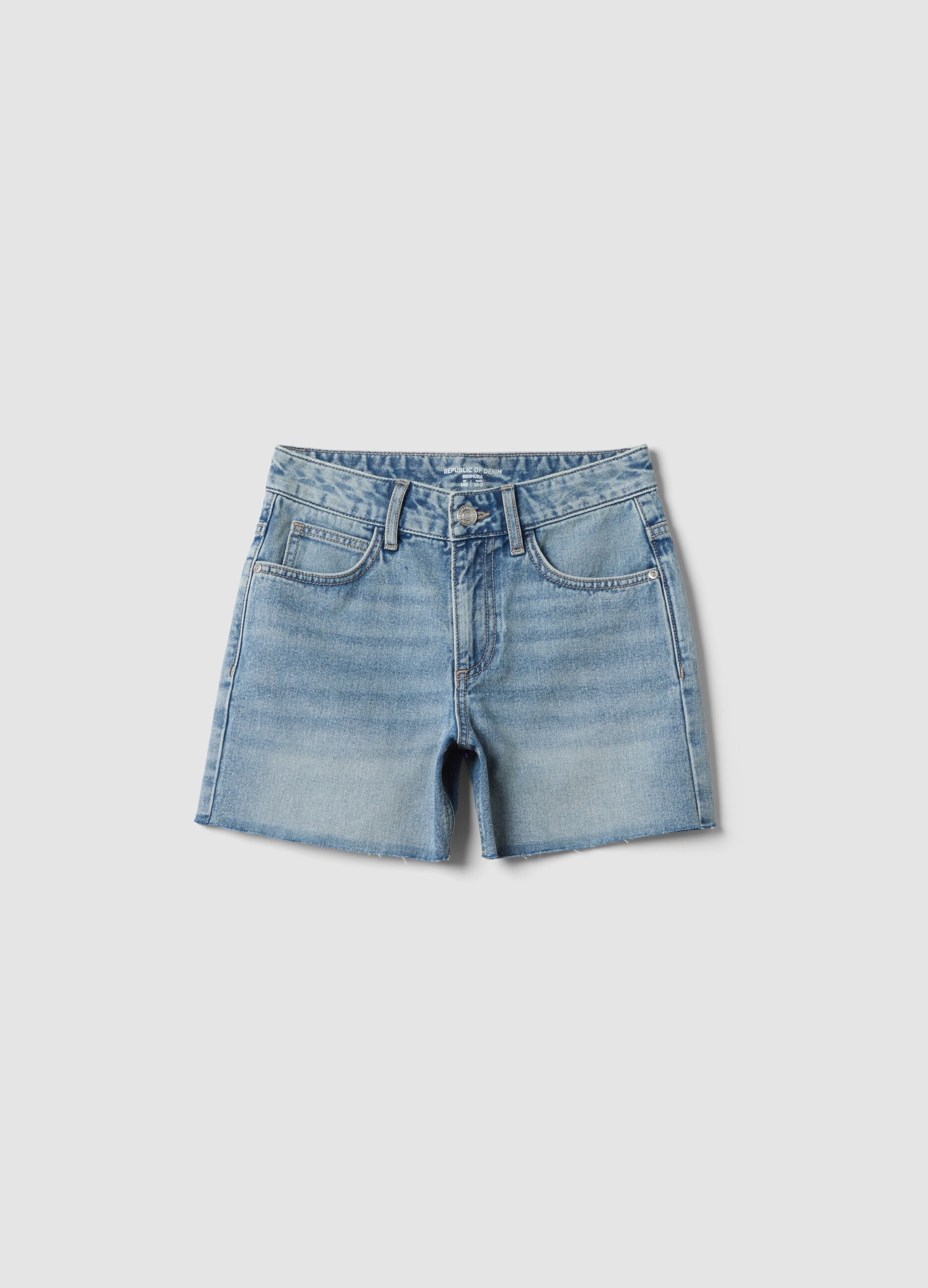 Blaue Denim-Shorts aus reiner Baumwolle f&uuml;r M&auml;dchen, Straight Fit