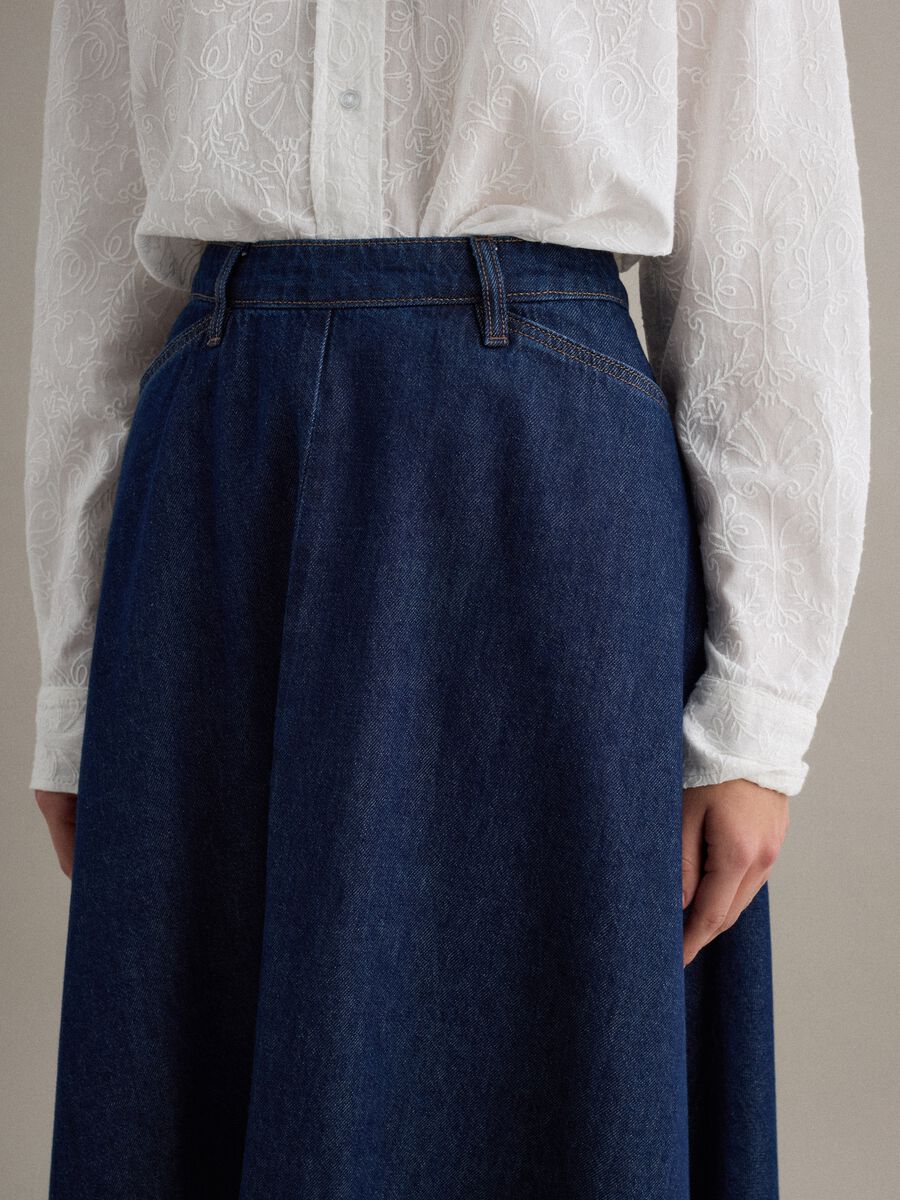 Long blue denim pure cotton skirt regular fit_3