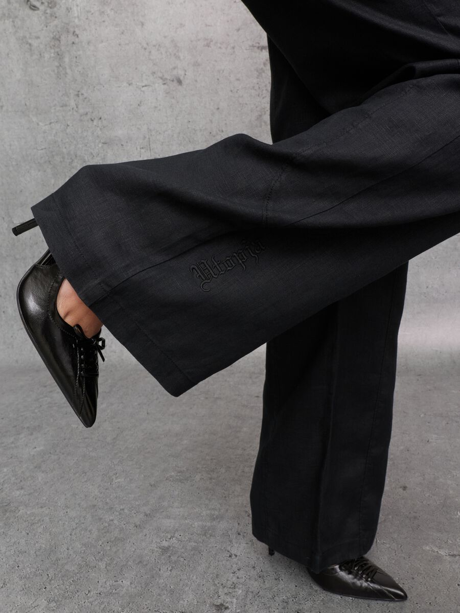 Crne &scaron;iroke lanene hlače od 100% lana_3