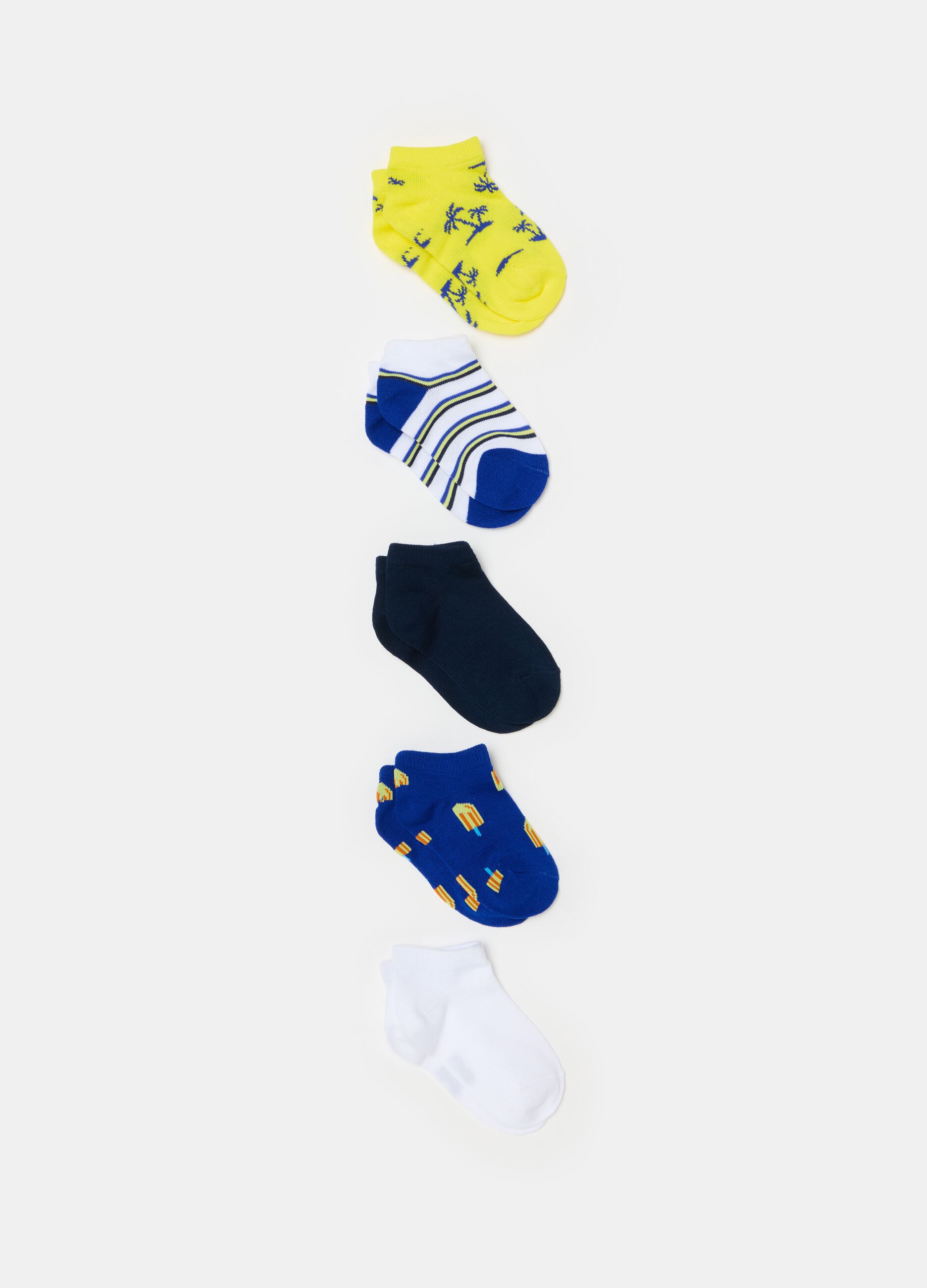 Five-pair pack short socks in stretch cotton