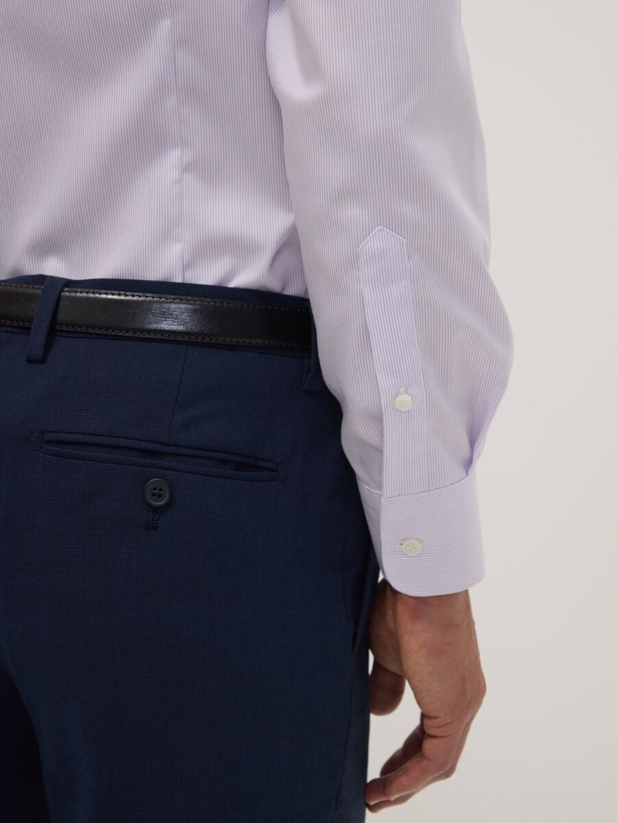 White striped pure cotton shirt with French collar, slim fit, non-iron_2