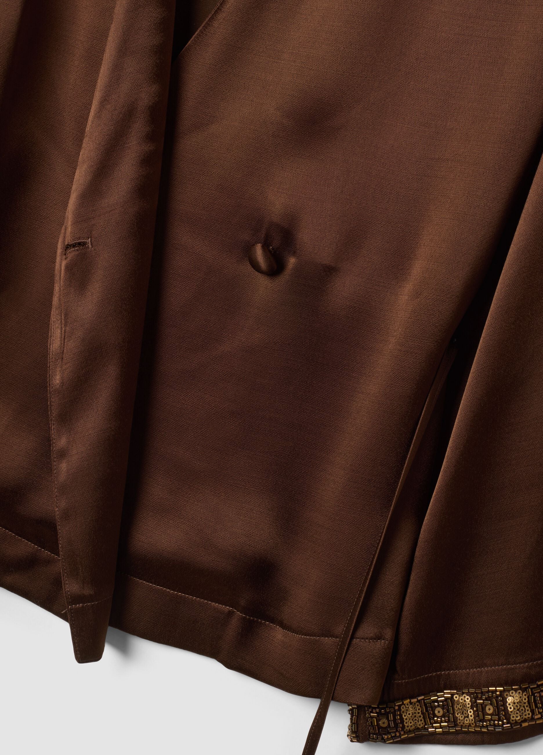 Brauner Kimono-Blazer aus reiner Viskose mit G&uuml;rtel