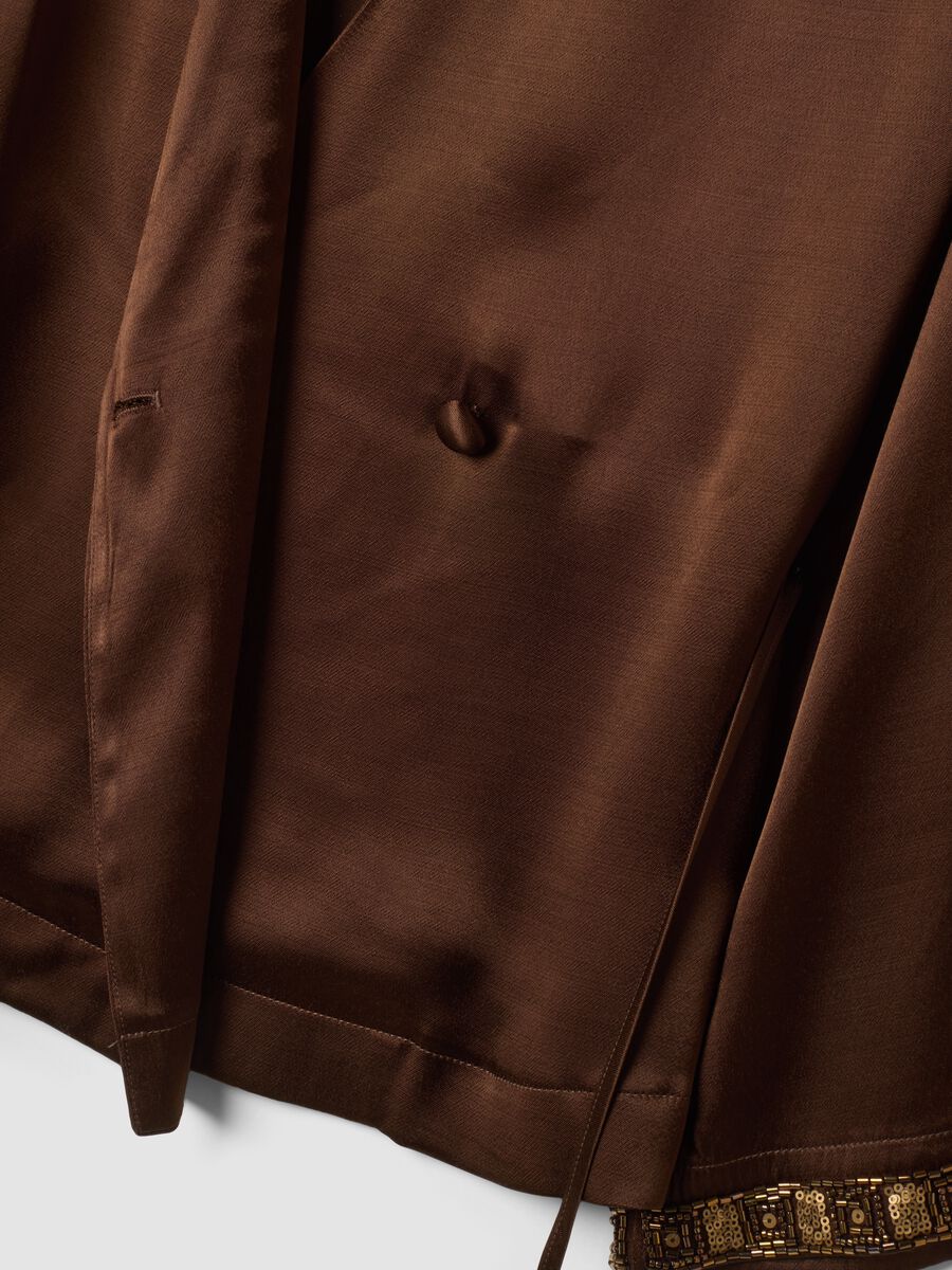 Brauner Kimono-Blazer aus reiner Viskose mit G&uuml;rtel_1
