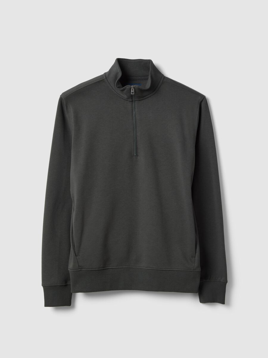 Sweat gris en m&eacute;lange de coton coupe regular avec demi-zip_0