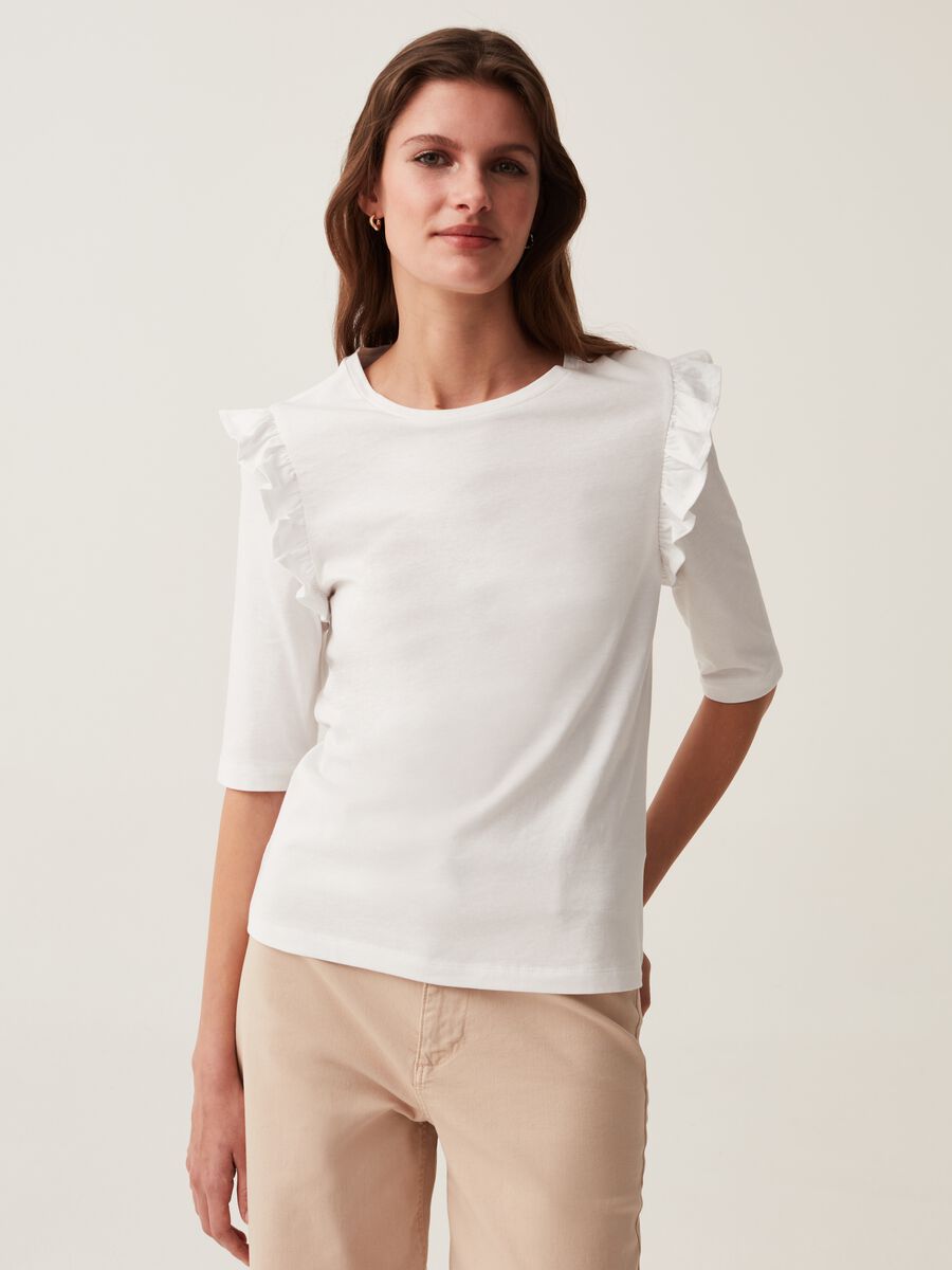 T-shirt with elbow-length sleeves and frill_0