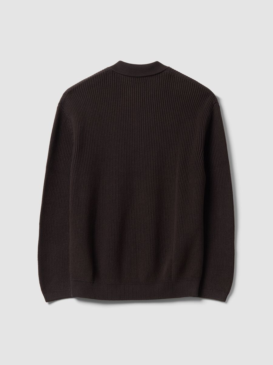 Brown pure cotton polo-collar jumper in oversized fit_6