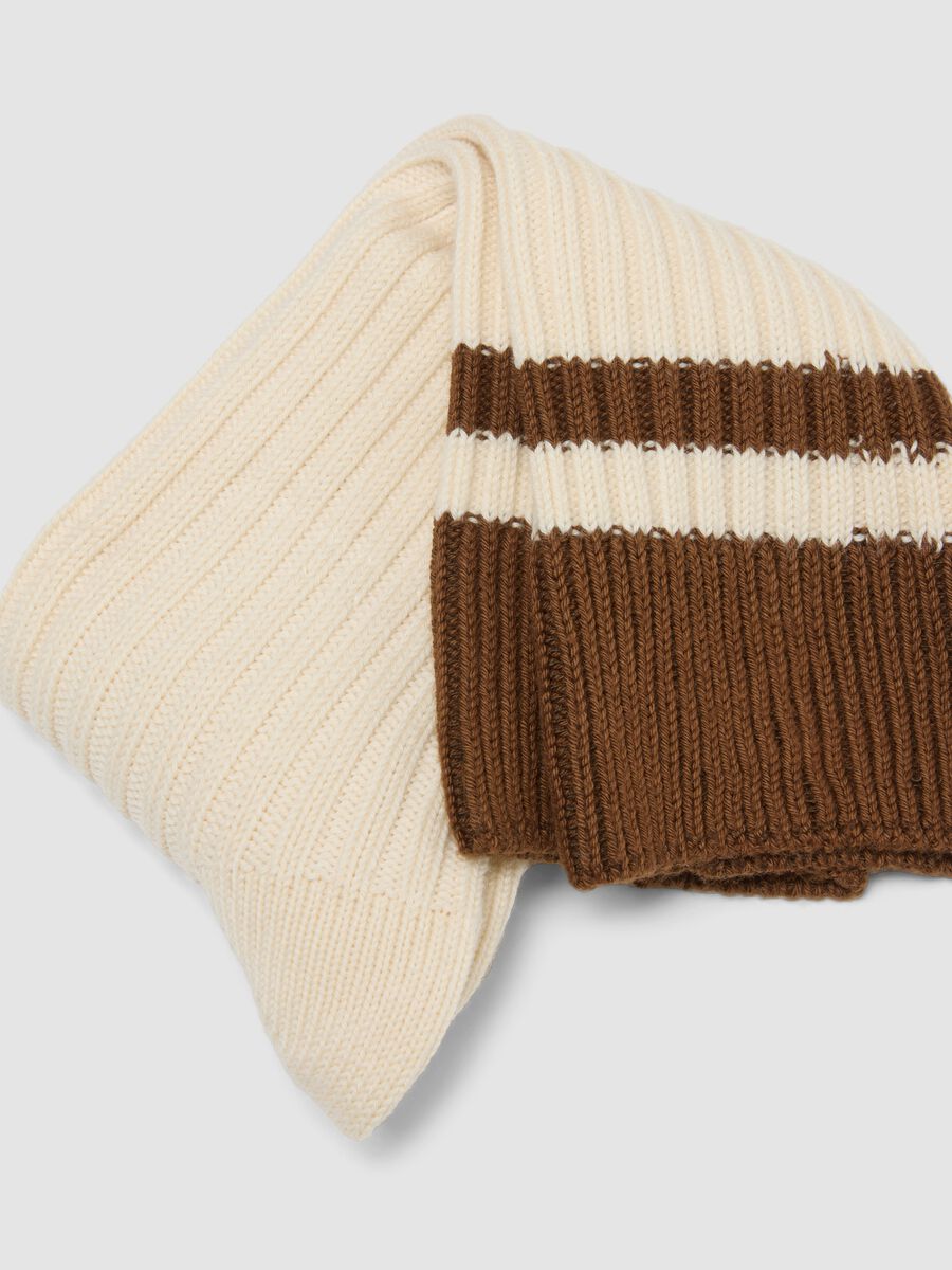 White stretch cotton blend tennis socks with stripes_1