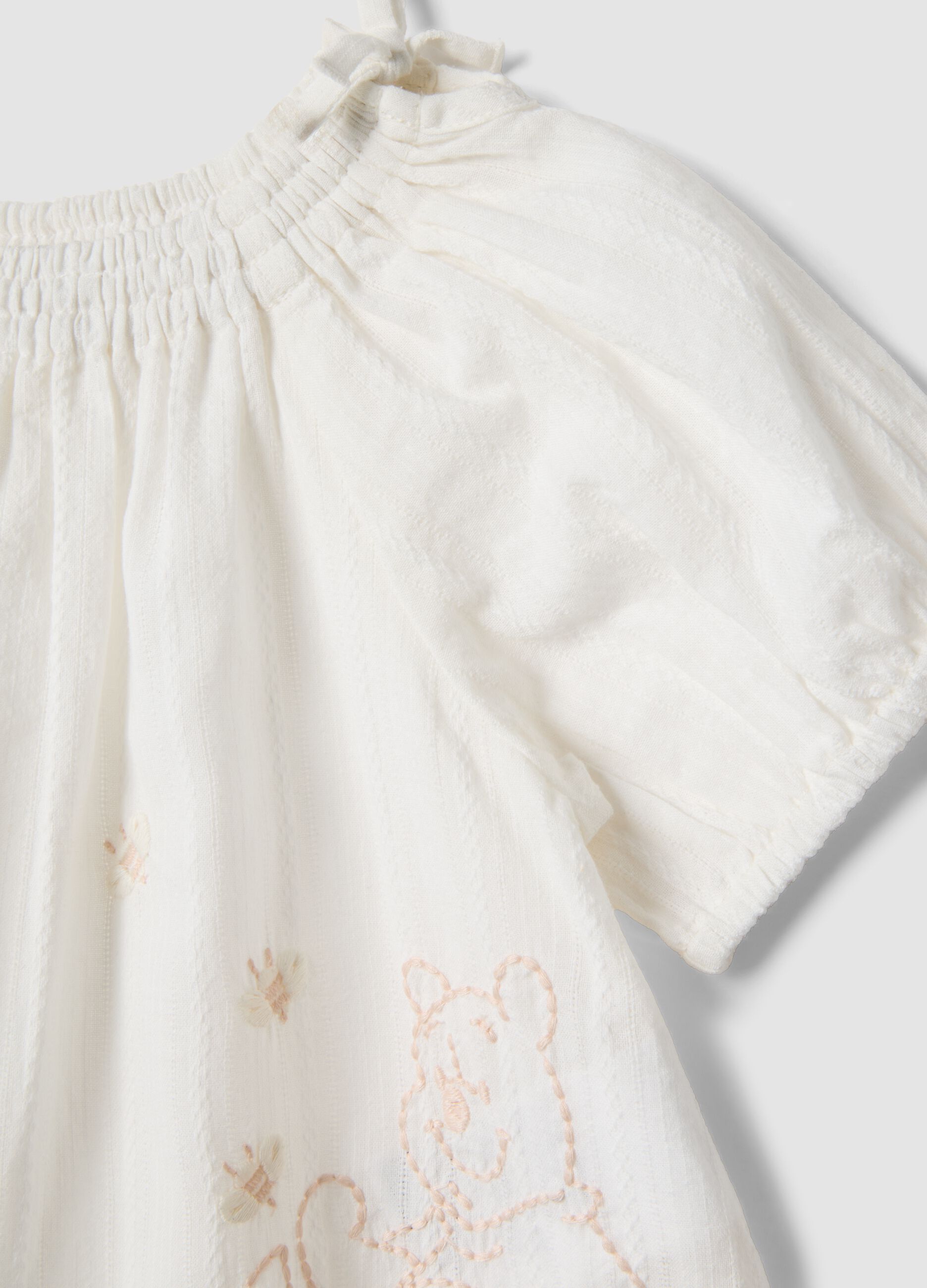 White pure cotton set with embroidered Winnie the Pooh blouse and shorts