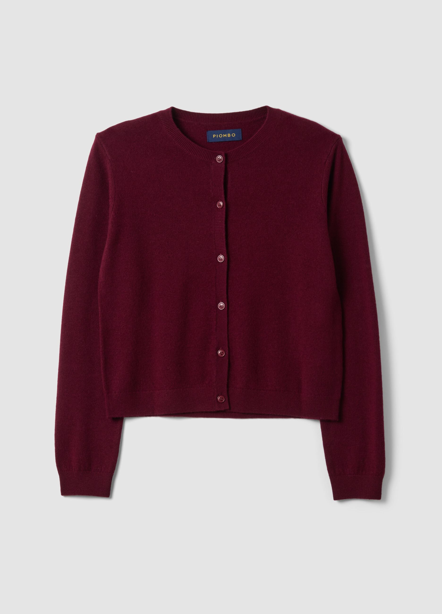 Cardigan rosso in pura lana con girocollo