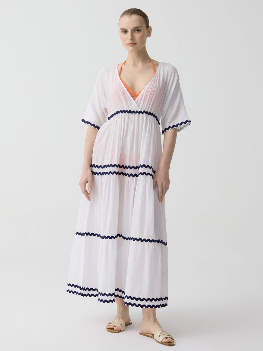 Long beach cover-up dress with wavy embroidery_0