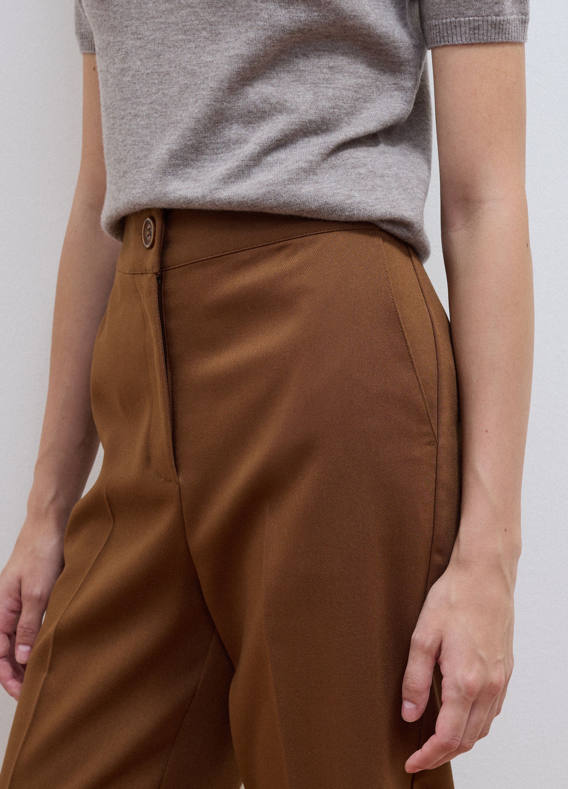 Brown stretch viscose formal trousers, straight fit