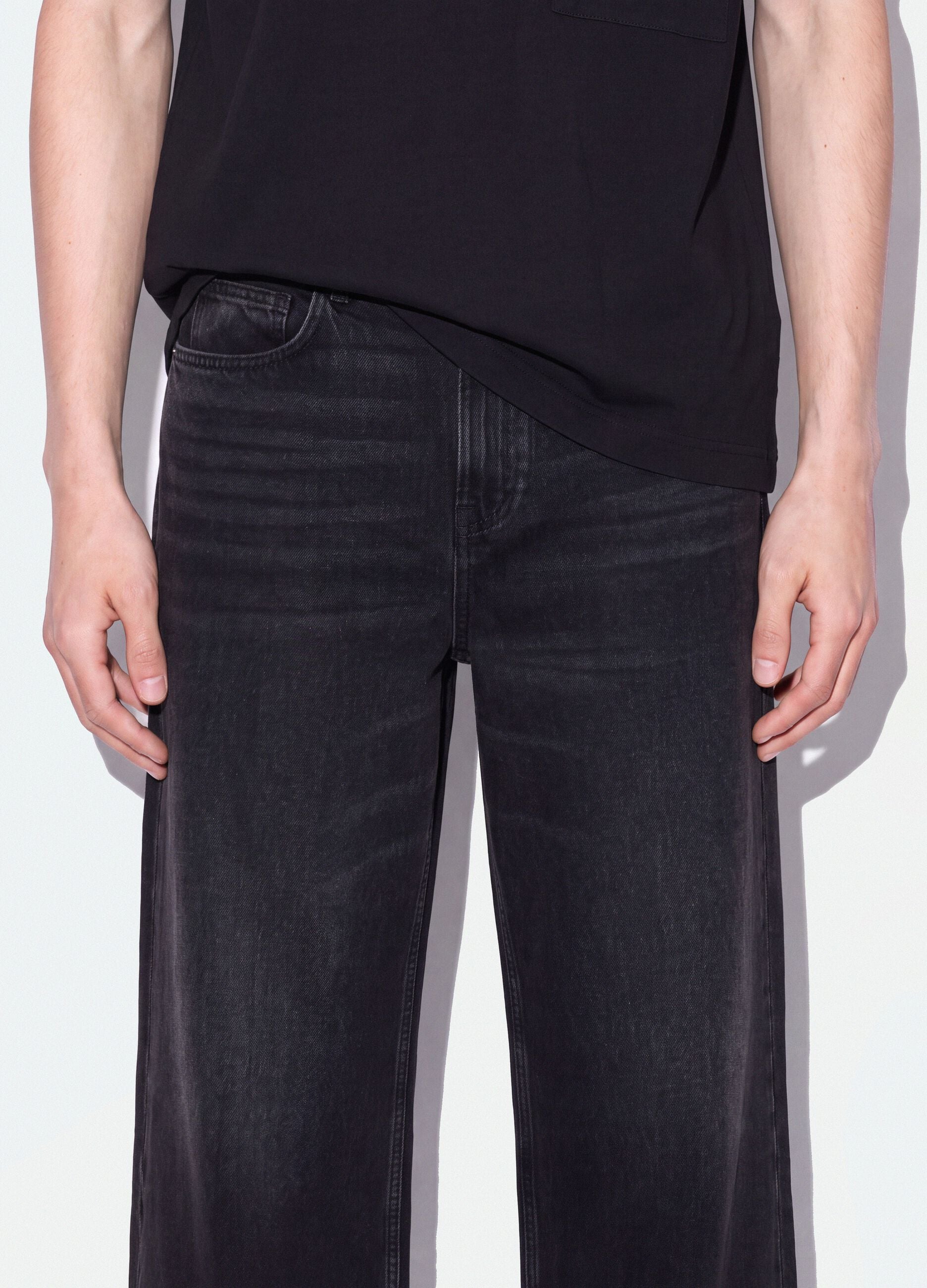 Schwarze Denim-Jeans mit Wide Leg aus reiner Baumwolle