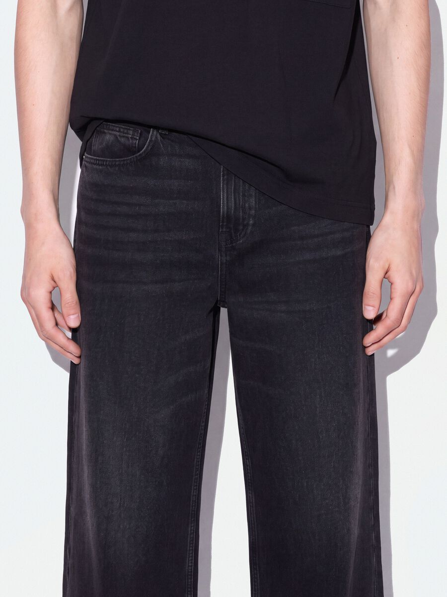 Black wide-leg denim jeans in pure cotton_3