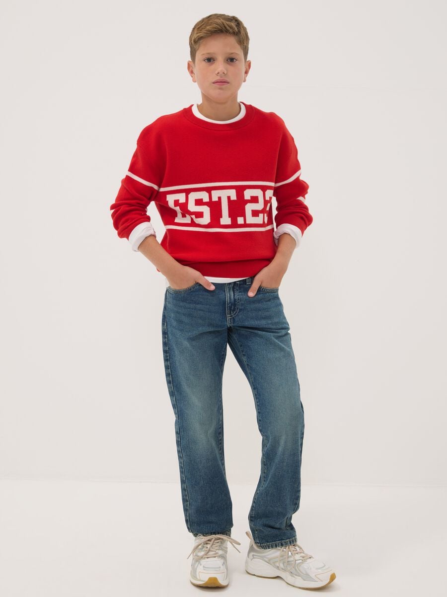 Blue pure cotton regular-fit jeans for boys_0