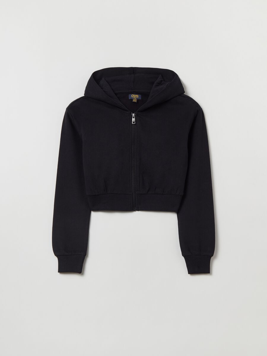 Cotton cropped full-zip jumper with hood_1