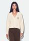 Cardigan beige in misto cotone con scollo profondo a V fitted_0