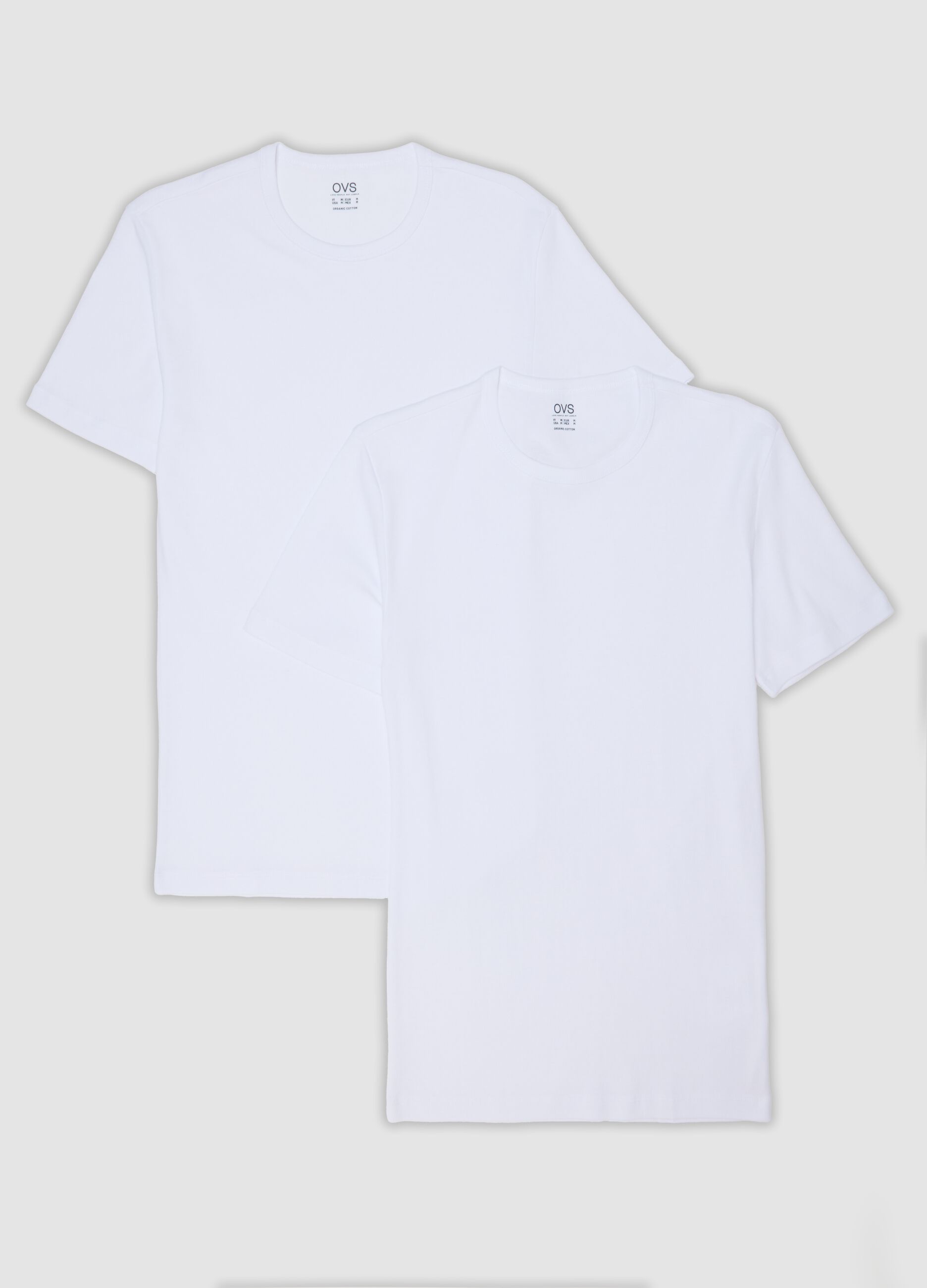 2-pack white crew-neck T-shirts in pure organic cotton, regular fit